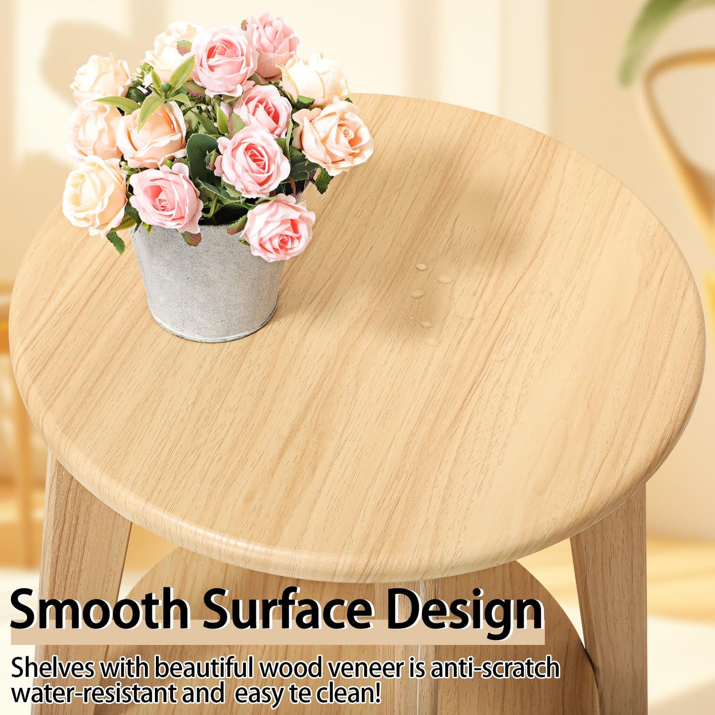 FEUFOAM End Table Small Round Side Table with 2 Storage Shelves Beige End Tables Accent Sofa Bedside Table Modern Night Stand for Living Room Bedroom