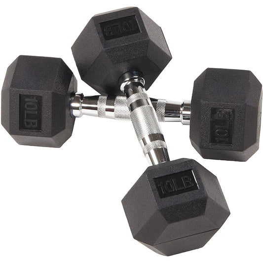 BalanceFrom Rubber Encased Hex Dumbbell in Pairs or Singles, Black