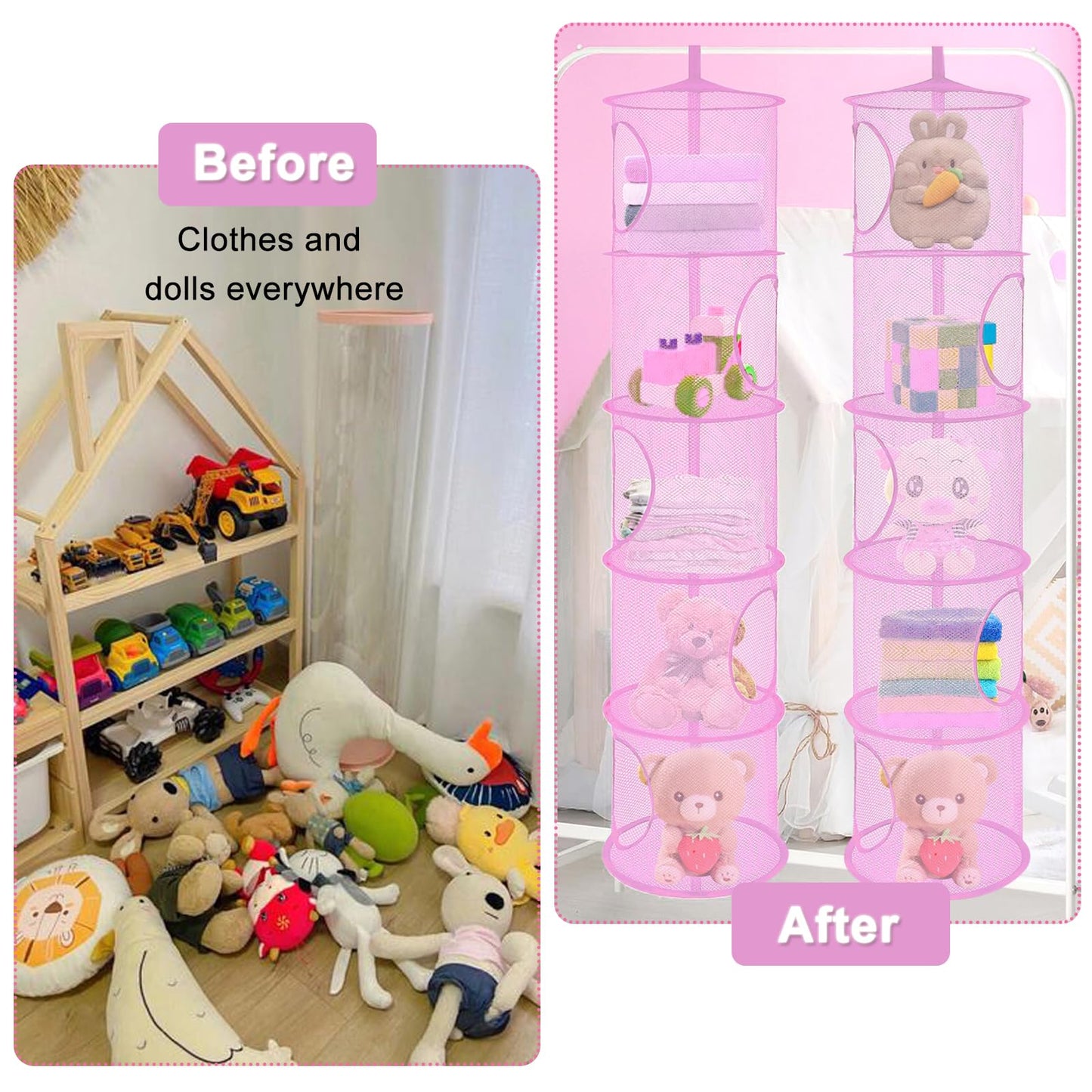 ZYETGH 5 Tier Hanging Mesh Storage Basket, 2 PCS Hanging Teddy Storage Net Foldable Soft Toy Storage Hanging Mesh Basket for Cuddly Toys Clothes