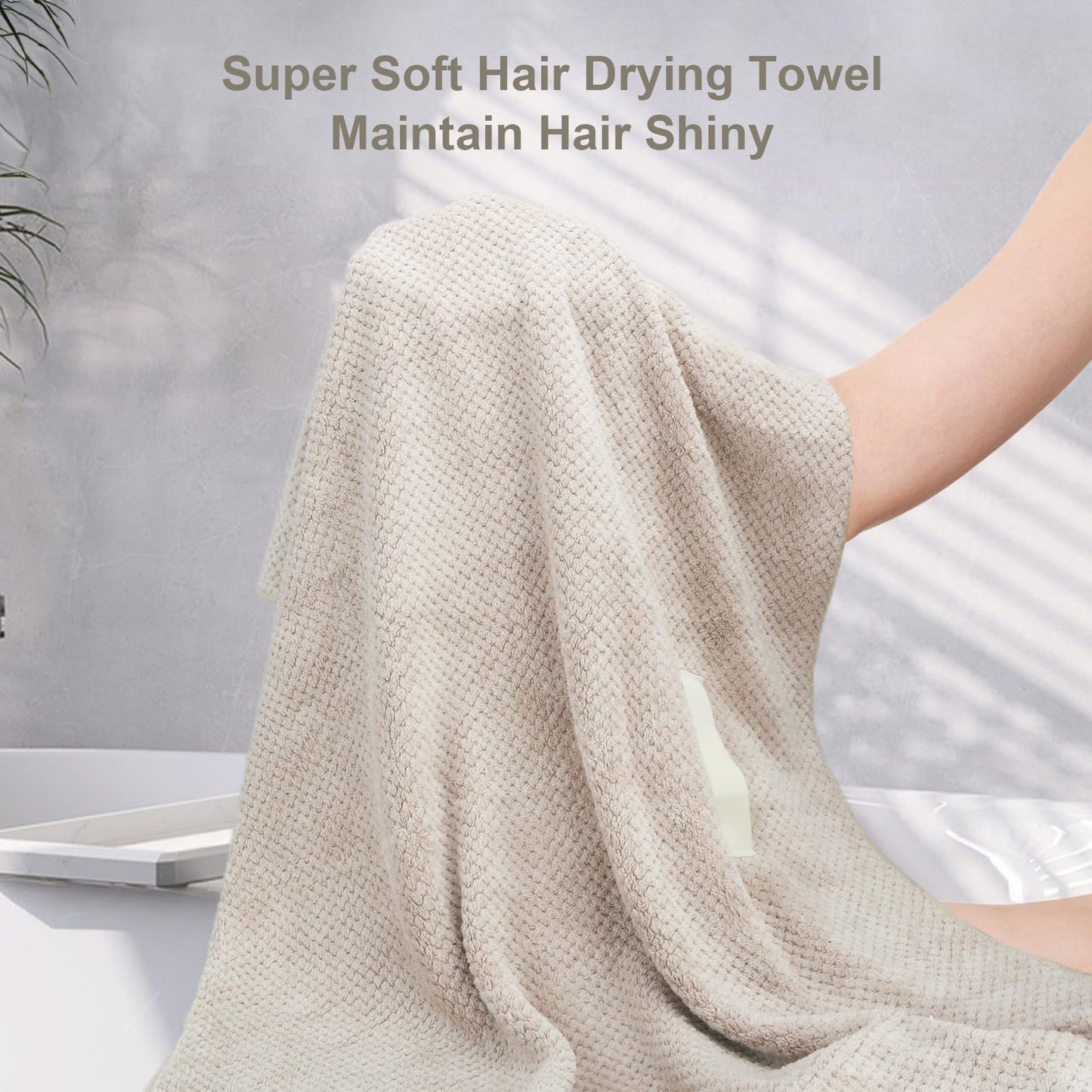 YRVCT Large Hair Turban Towel Wrap for Women, Quick Dry Super Absorbent Hair Drying Towel,Girls Anti Frizz Hair Drying Towel with Elastic Strap for