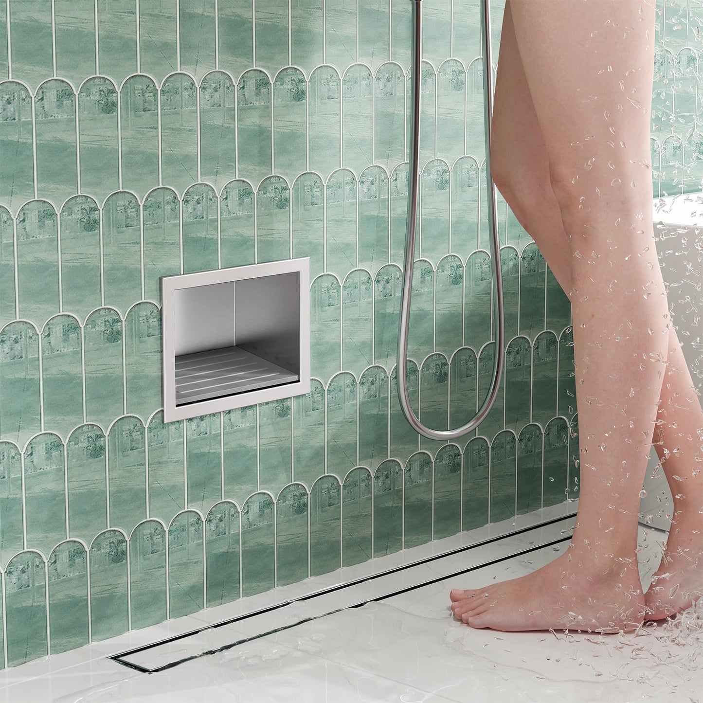 Neohomee Footrest Shower Recessed Wall Recess Made of 304 Stainless Steel Recess with Non-Slip Silicone Pads for Shaving Legs