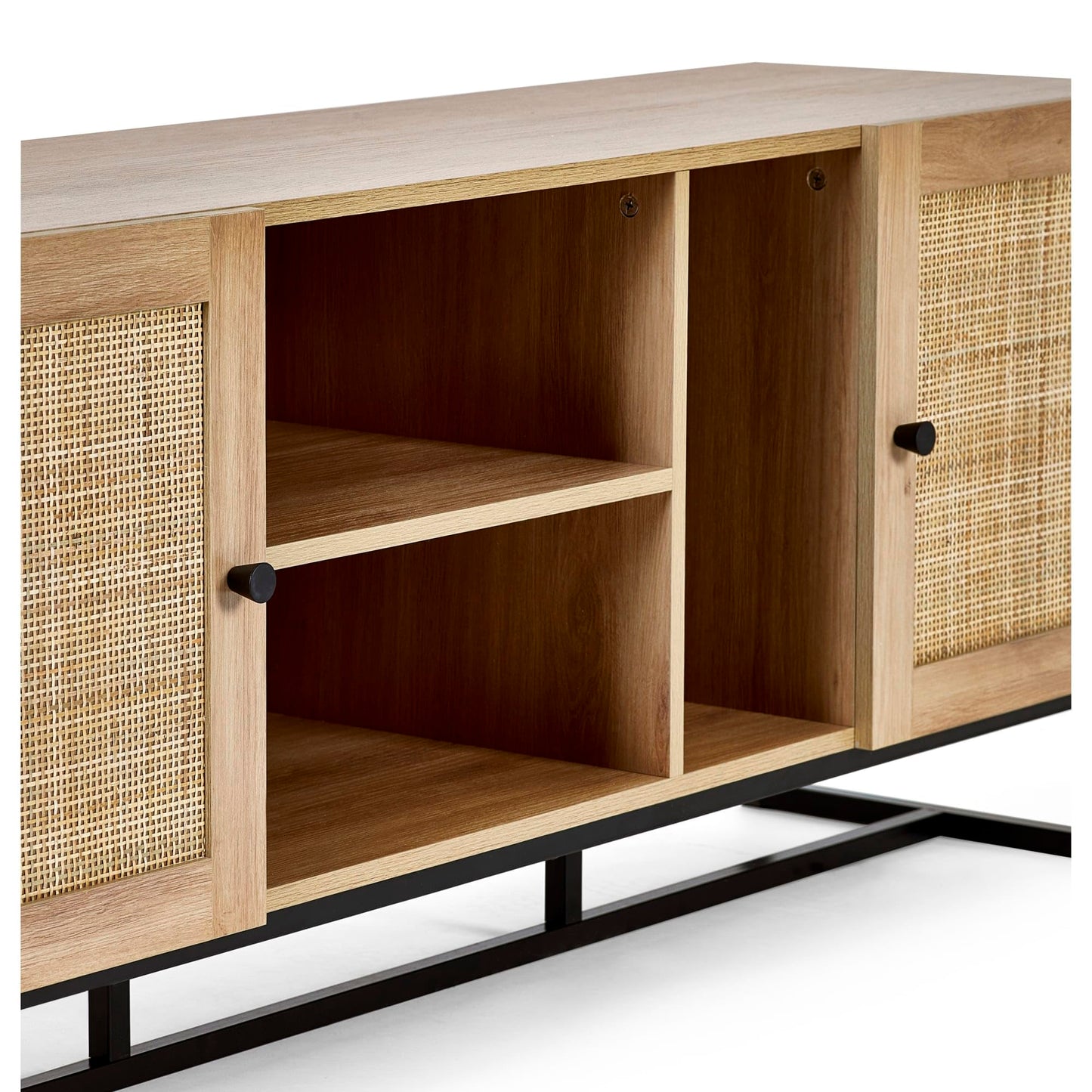 Julian Bowen Padstow TV Unit for 55" TVs, Faux Rattan, Oak Effect - W150cm