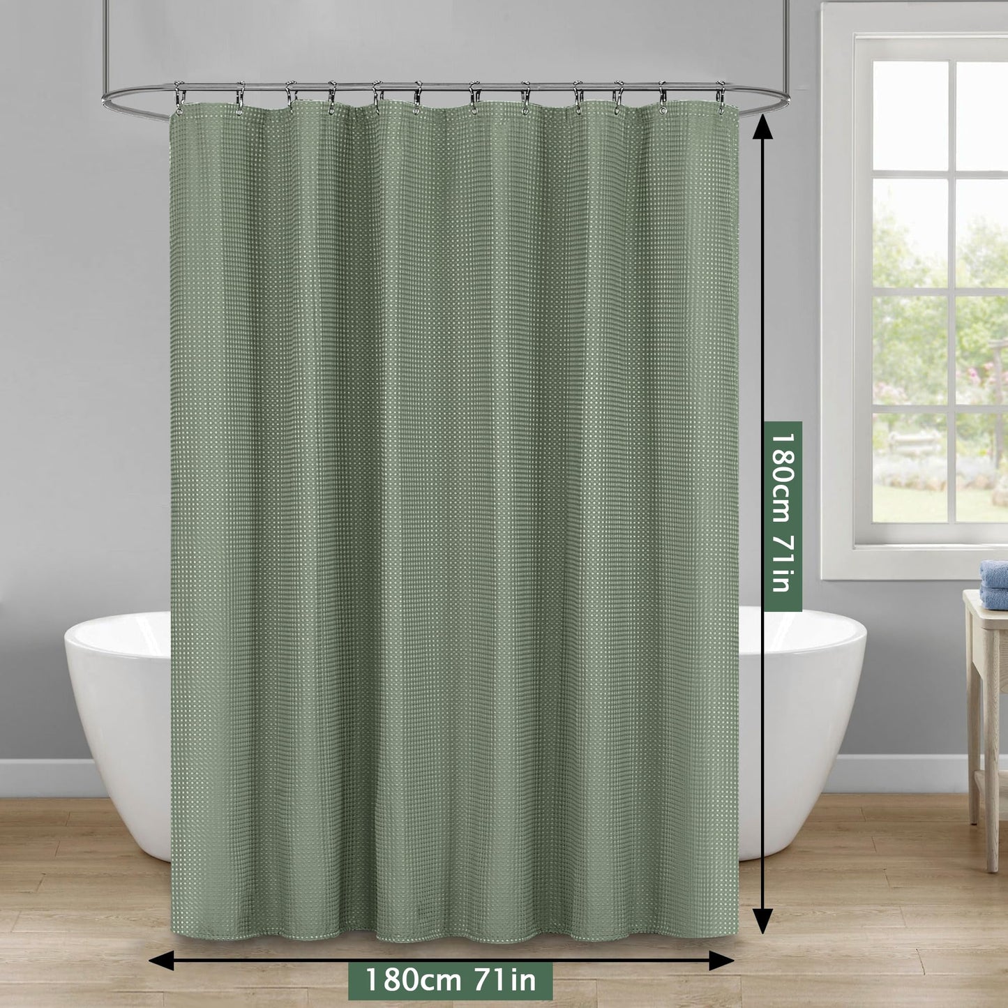 KAIMEIYU Shower Curtain Polyester Bath Curtains Heavy Duty with 12 Metal Hooks Bathroom Curtain Washable Waterproof for Bathtub and Bathroom 180 x