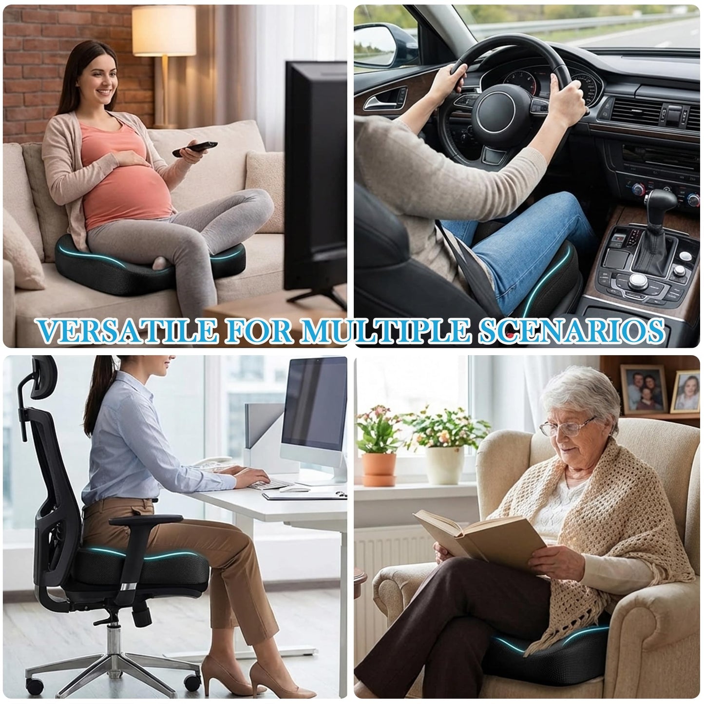 YueXing Coccyx Cushion, Memory Foam Seat Cushion for Tailbone Pain Relief – W-Shape Design, Non-Slip