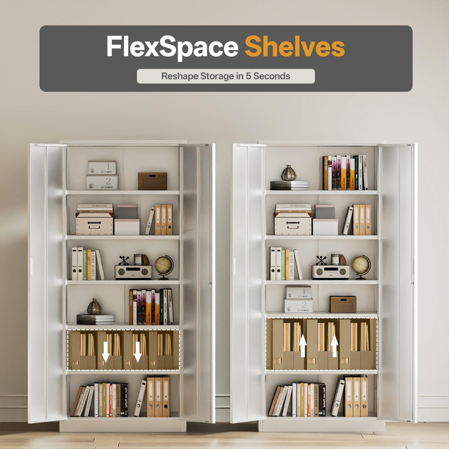 TaskStorz Metal Storage Cabinet, Office Storage Cabinet, White,180*80*40cm