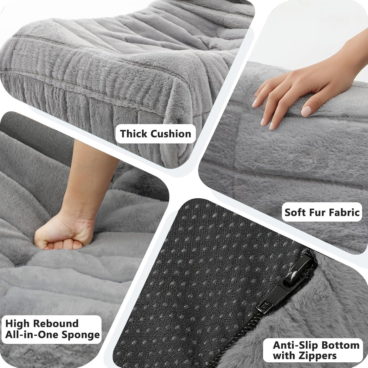 Bean Bag Chair w/ Filling, Comfy Lounge Chair, Floor Sofa Adults (Grey)