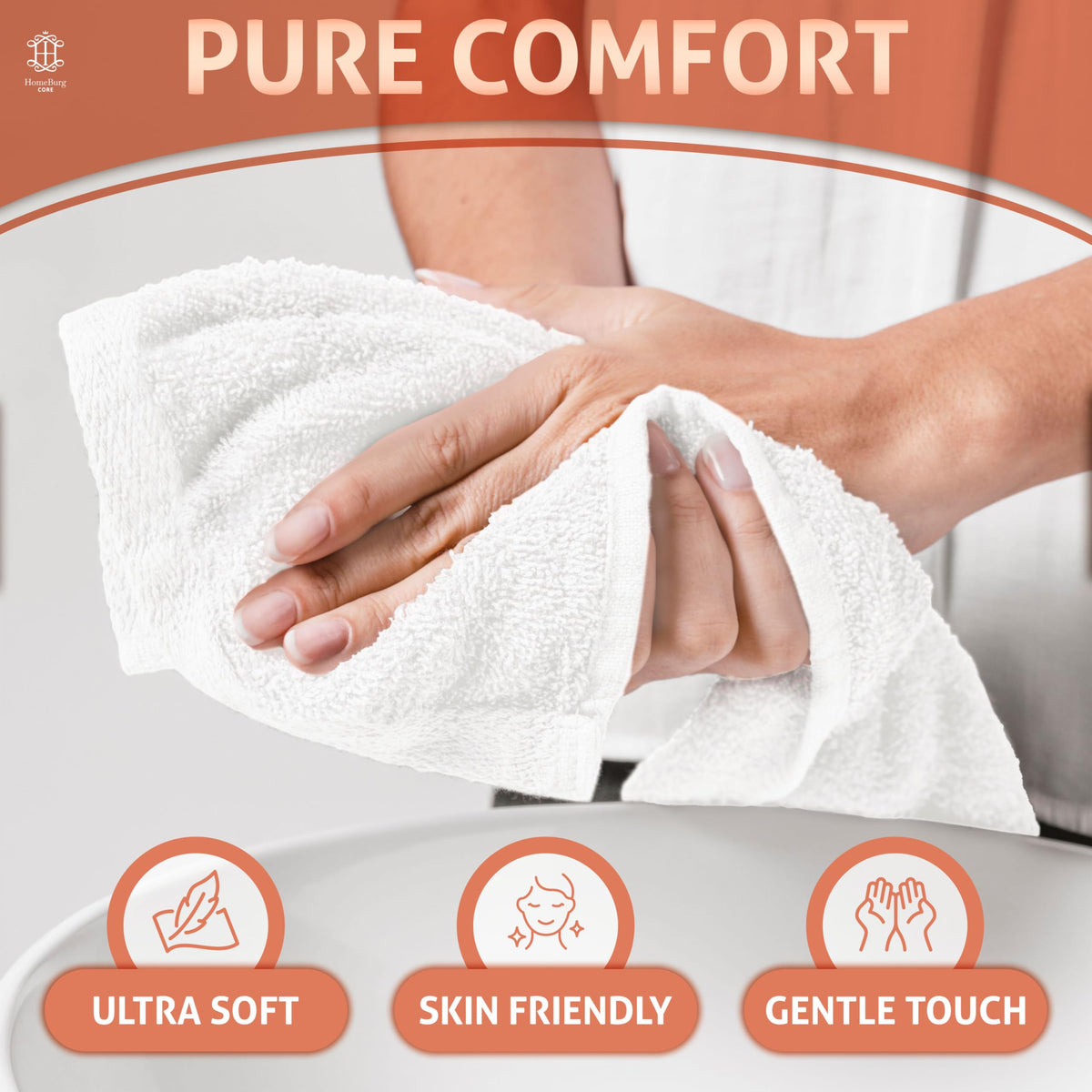 HomeBurg CORE 10-Piece Cotton Washcloths for Bathroom and Kitchen