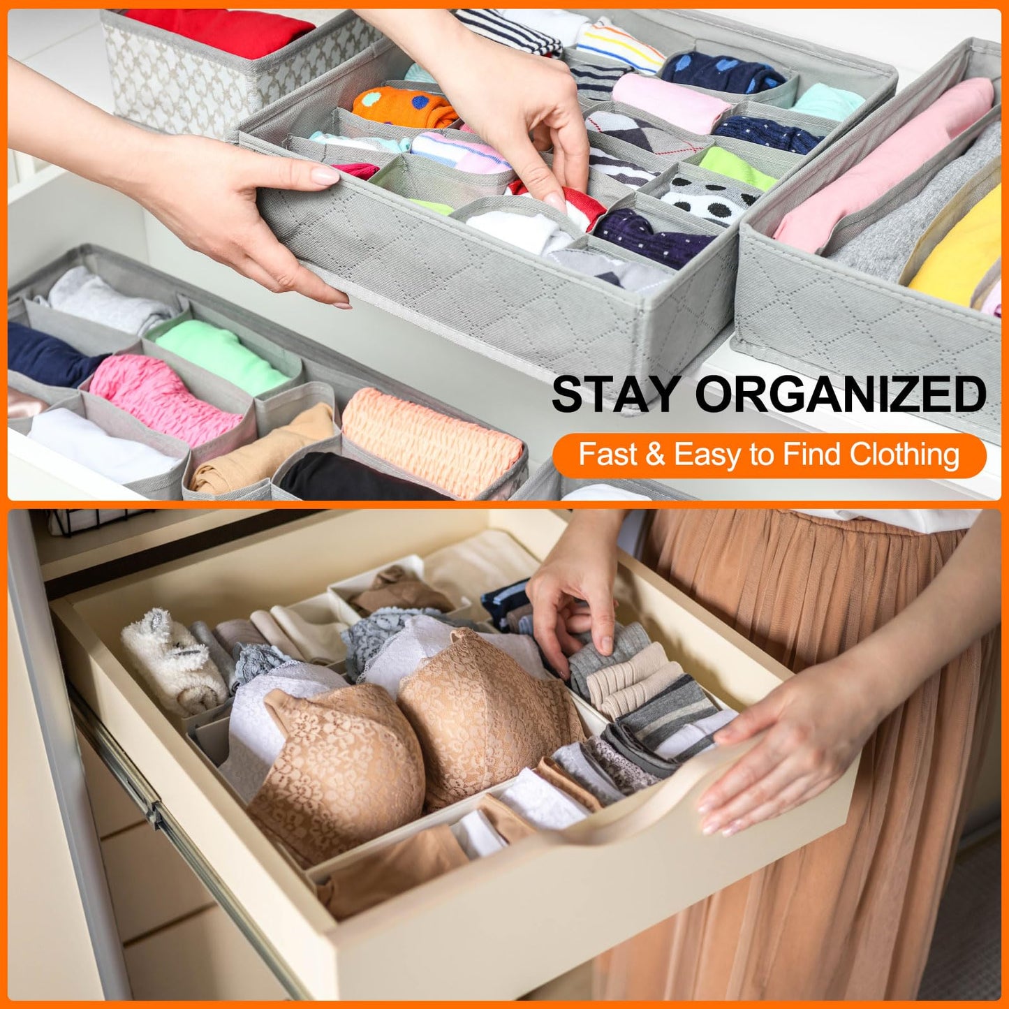 sourcing map 1 Set Foldable Cloth Storage Box, 12 Slots Fabric Socks Underwear Drawer Dividers Organizers Baskets Bins for Clothes Socks Scarves Ties