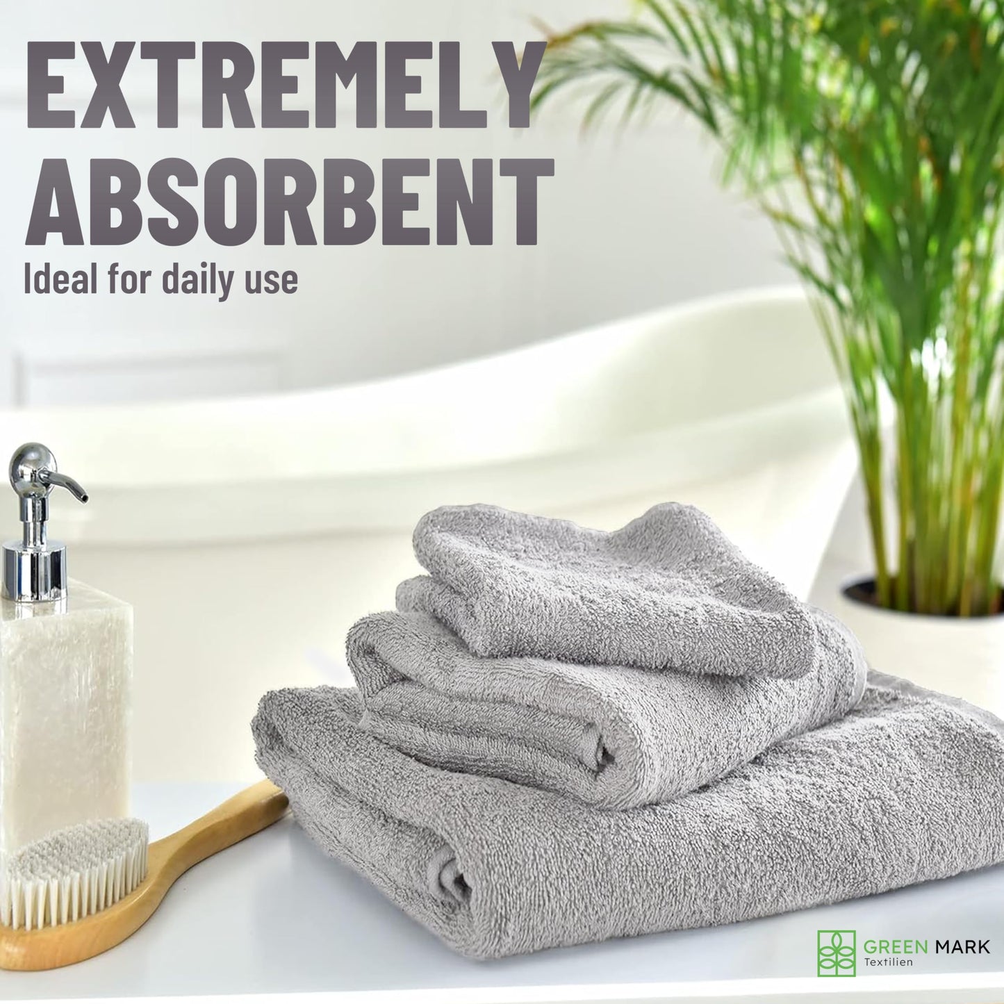 NatureMark 8-Piece Terry Towel Set with Various Sizes β 4 Guest Towels, 2 Hand Towels, 2 Bath Towels | Colour: Silver Grey | 100% Cotton