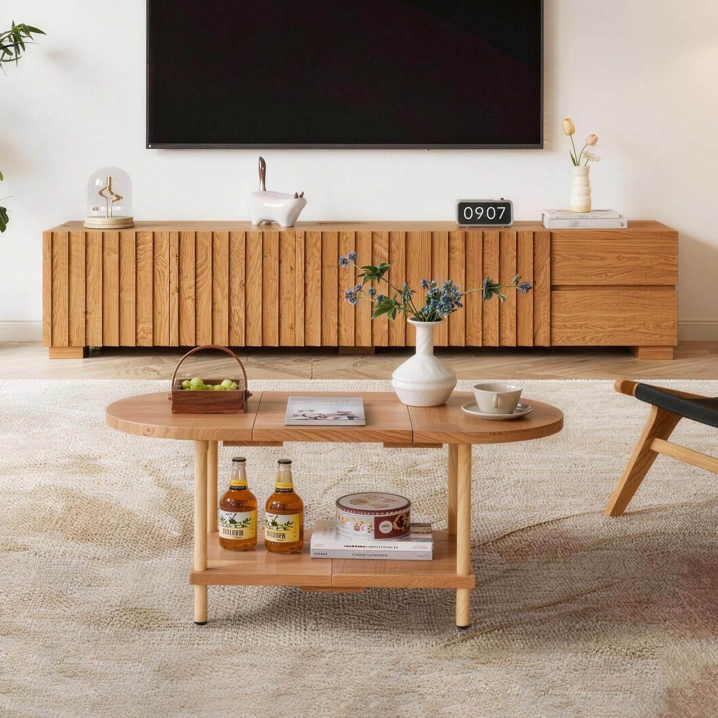 Aibiju Small Coffee Table, Oval Center Table with Storage Shelf, 35x16x17inch Industrial Side Tea Table for Living Room Home Furniture, Modern Style