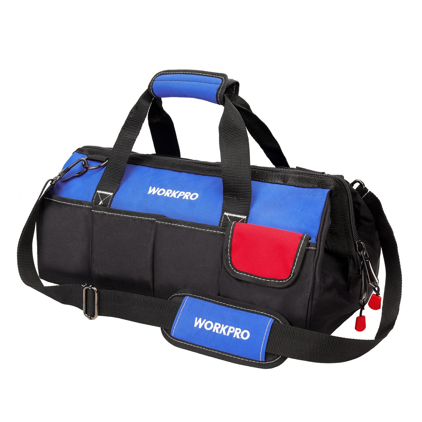 WORKPRO 18-inch, Large Heavy Duty Tool Bag Organiser, Multi-Purpose Wide Open Mouth Storage Bag, Waterproof Electricians Tool Bag with Adjustable