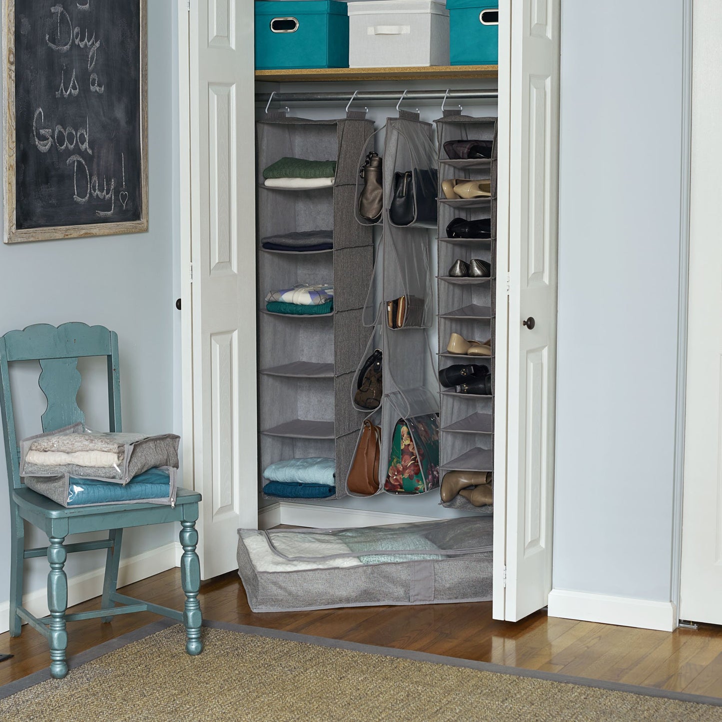 Household Essentials Storage 6 Shelf Hanging Closet Organizer, Grey Linen