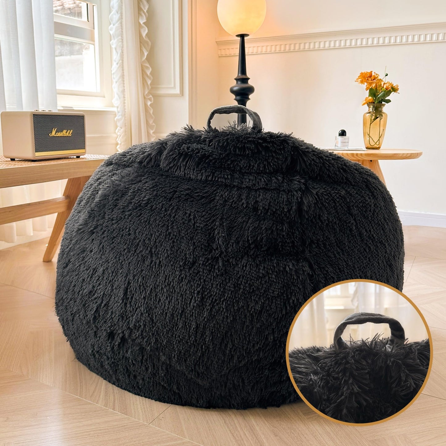 XeGe Fluffy Stuffed Animal Storage Bean Bag Cover(No Filler), Dark Grey
