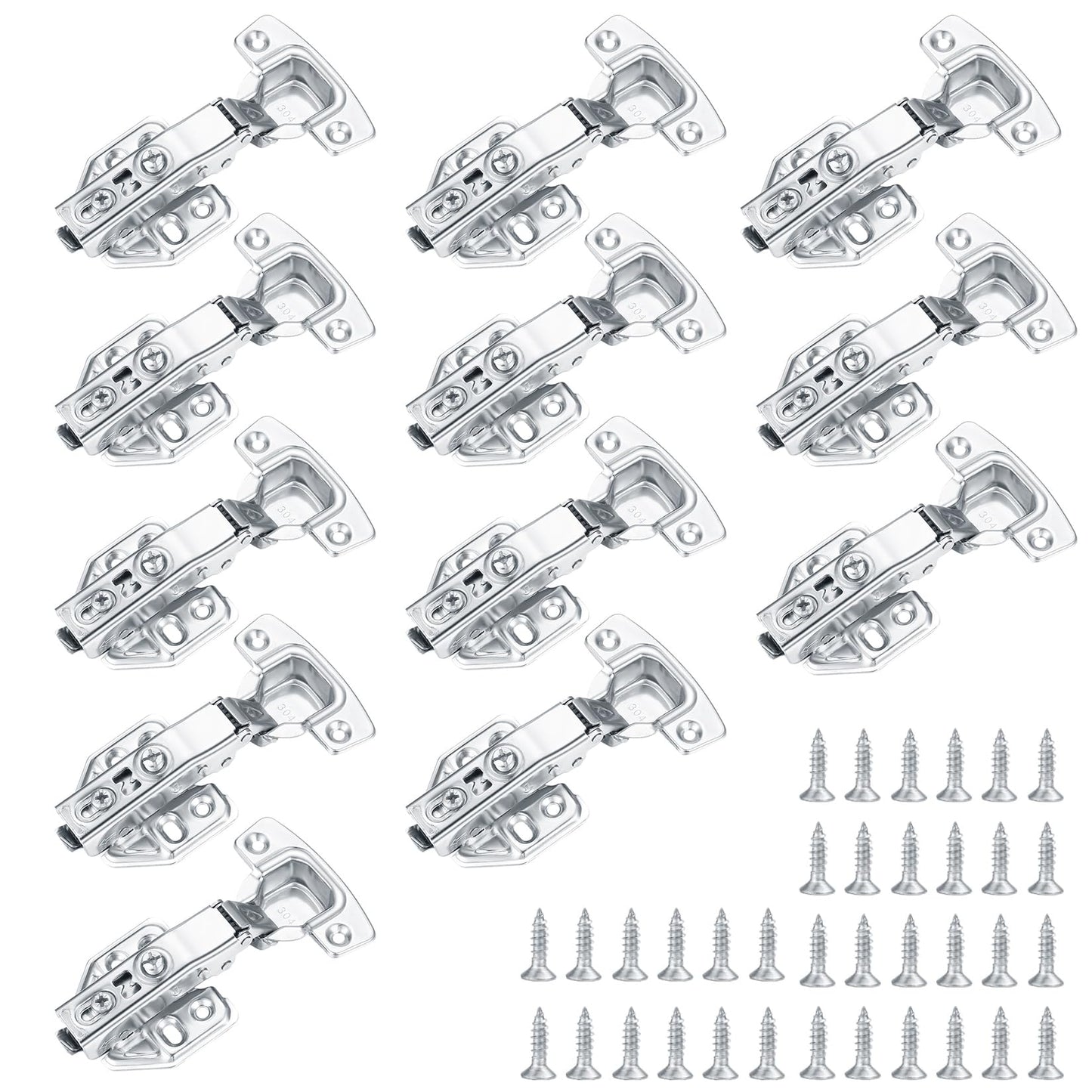 12pcs Kitchen Cabinet Soft Close Mute Full Overlay Hinges with Screws for Folding Wardrobe Cupboard Doors