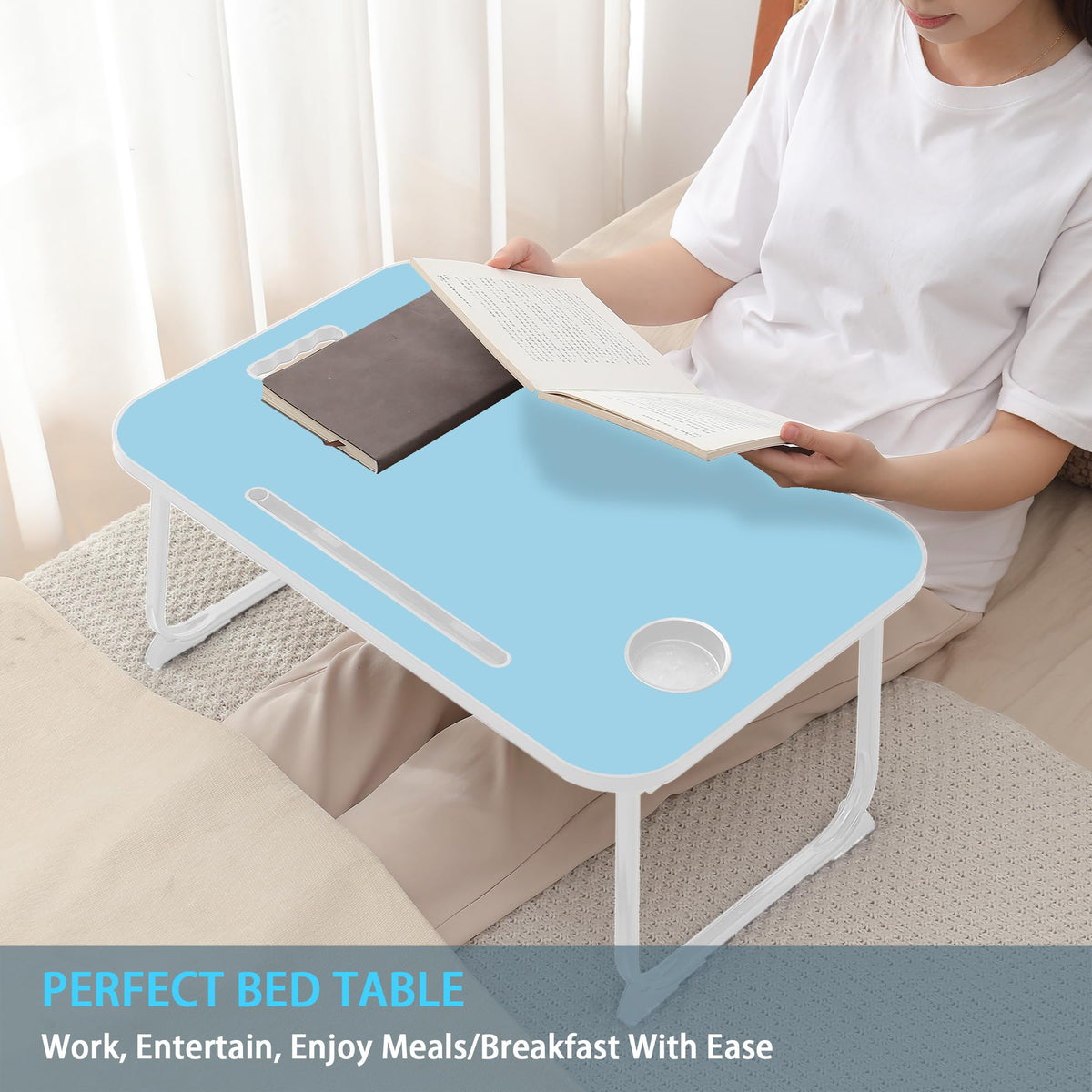 Laptop Bed Desk, Lap Desk Breakfast Tray Table for Home and Office,Eating, Reading, Writing on Bed, Sofa,Laptop Stand for Bed Blue