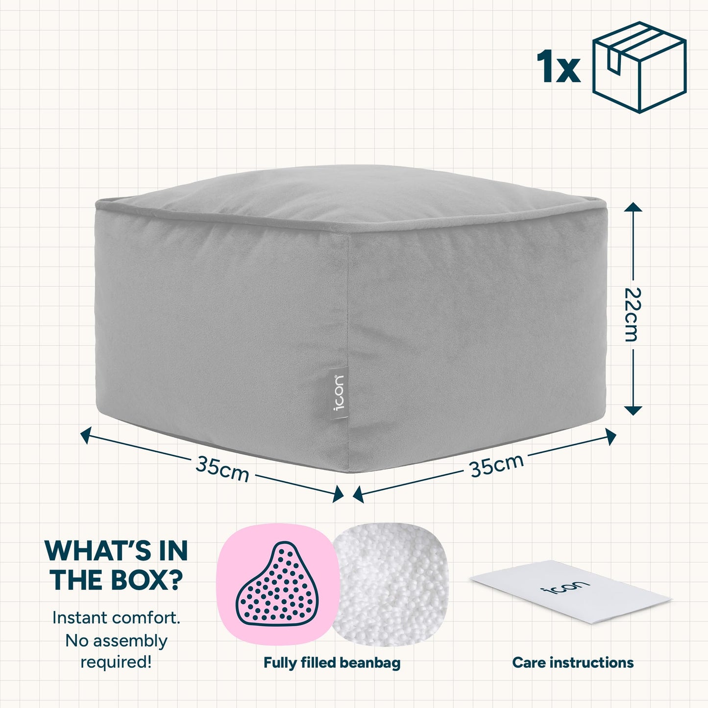 icon Amara Velvet Small Bean Bag Footstool with Filling Included, Pink