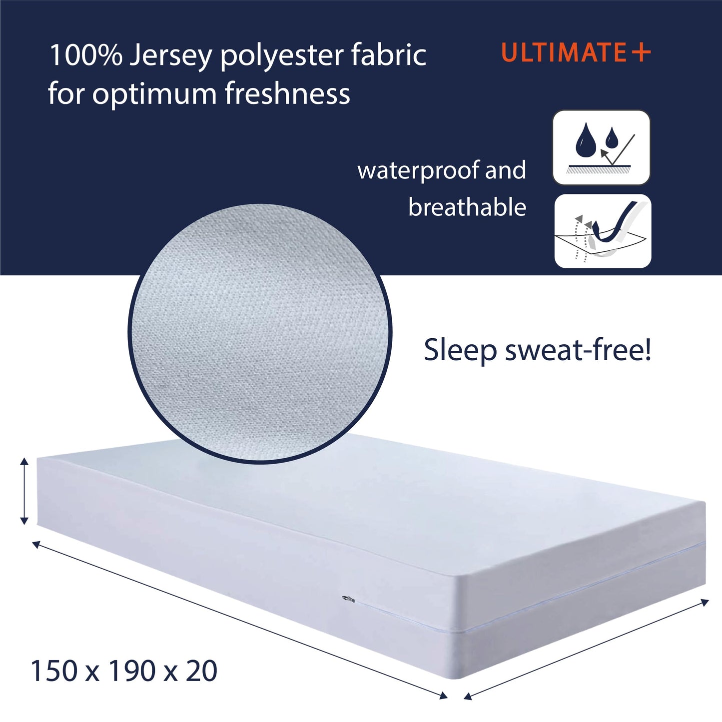 Twillie - Integral Mattress Cover 150x190x20 cm Waterproof - Anti bedbug - Oeko-TEX® Mattress Cover AEGIS® treatment Anti-Dust Mite, Anti-Bacterial