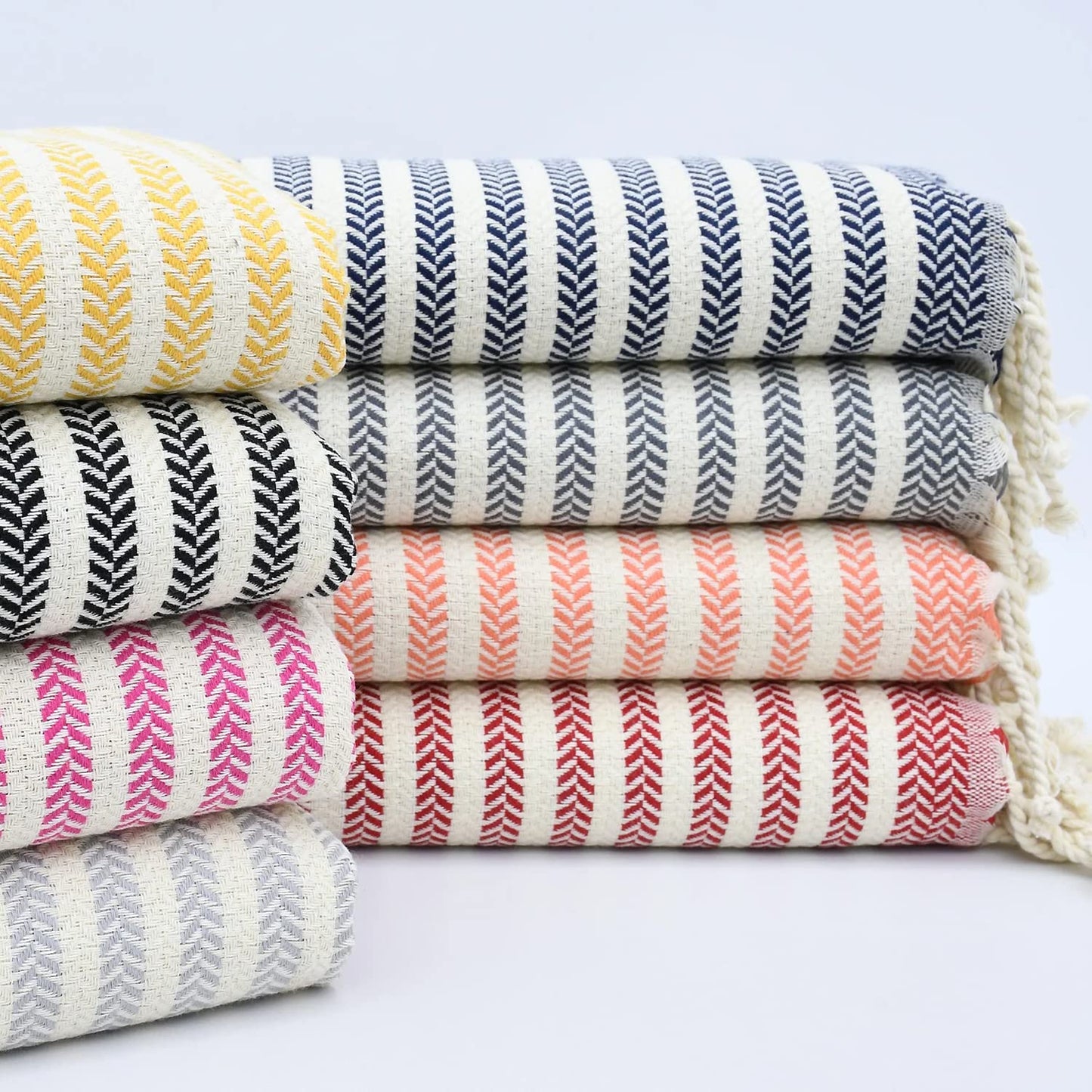 Blue Beach Turkish Towel Striped - 90 x180cm Large Turkish Hammam Peshtemal Towel - Super Absorbent, Quick Dry, Lightweight