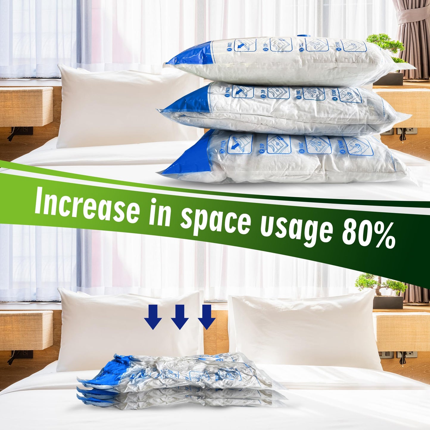 STORAGE MASTER Space Saver Bags for Travel and Home Reusable Vacuum Storage Bags Save 80% More Storage Space Work with Vacuum Cleaner