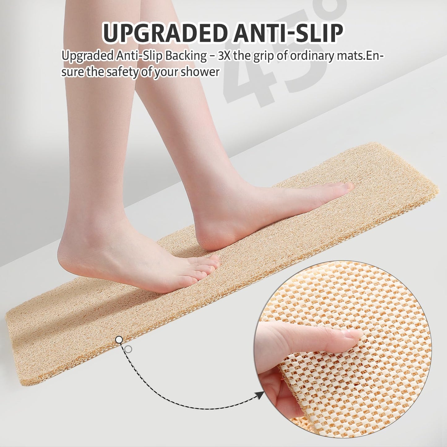 XIYUNTE Soft Shower Mat Non Slip Anti Mould 60 x 40 cm, INCL. Hooks for Drying, PVC Bath Mat Non Slip Anti Mould