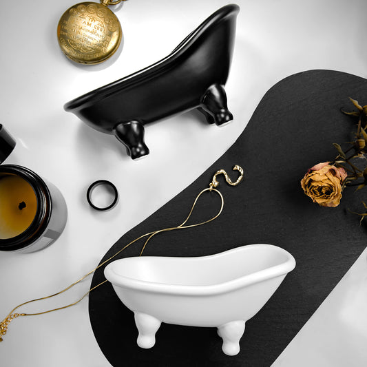 1 Piece 5.6" Colorful Ceramic Mini Clawfoot Bathtub Soap Dish Decortative Soap Dish Small Planter Makeup Organizer Container Hamster Bathtub Black