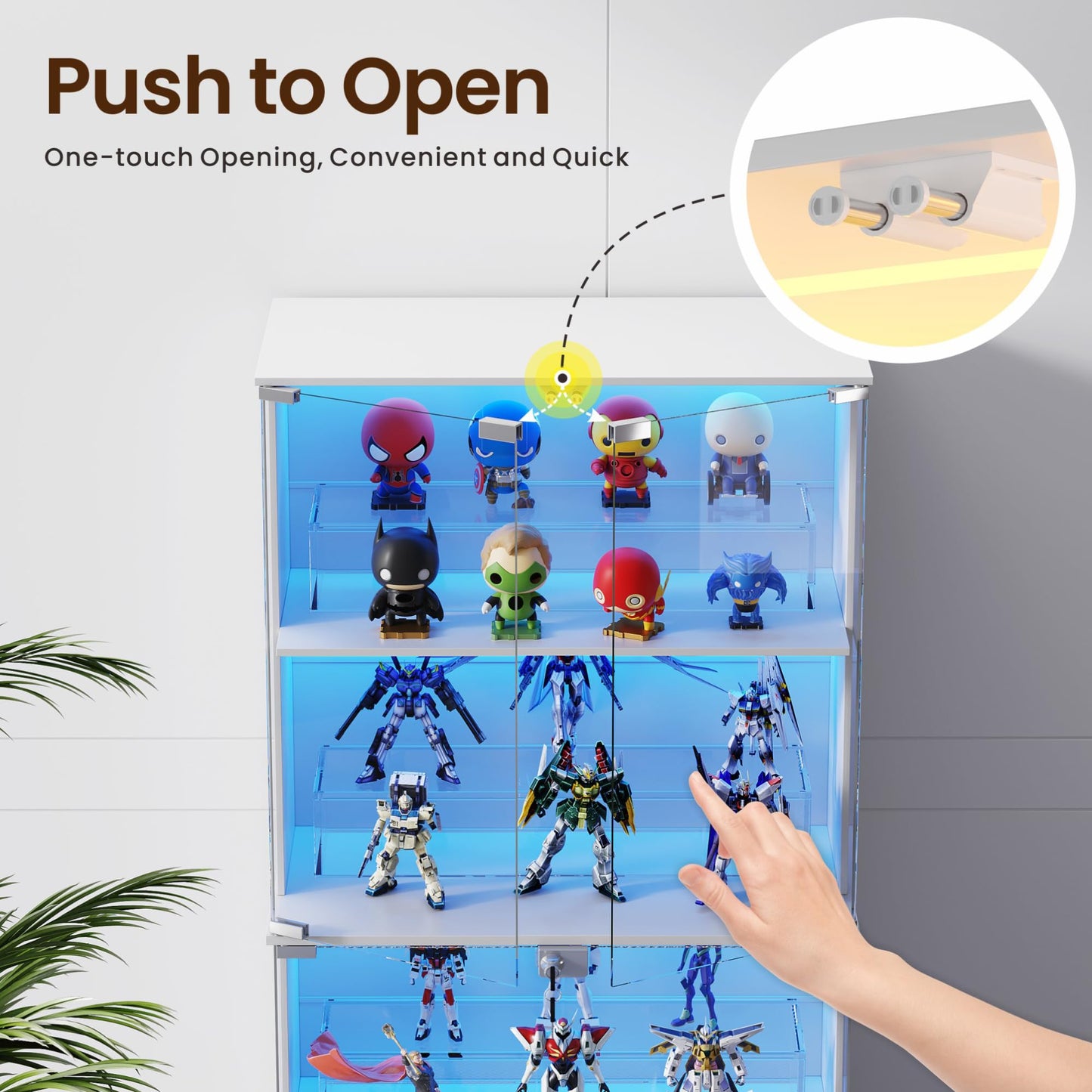 66"Display Cabinets with Glass Doors and Adjustable Shelf for Toys,White