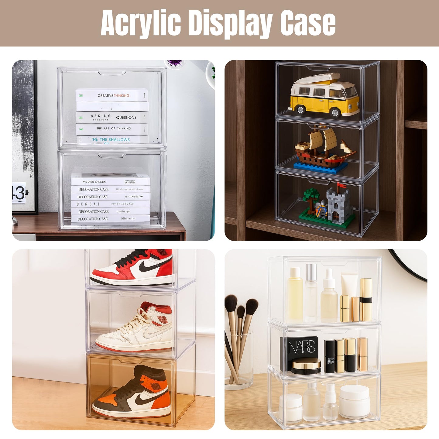 Umisu 3 Pack Handbag Storage Organizer, Clear Acrylic Handbag Display Case with Magnetic Door, Luxury Stackable Purse & Clutch Storage Box