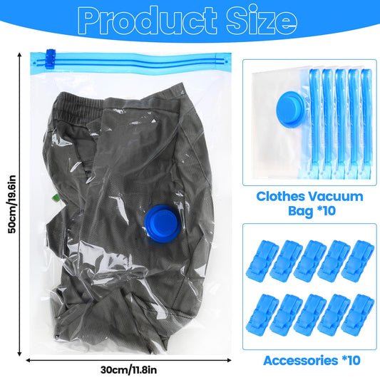 10 Pcs Vacuum Storage BagsVacuum Pack Bags for Clothes, Space Saver Compression Vacuum Bags for Clothing Pillows Duvets Bedding Quilt