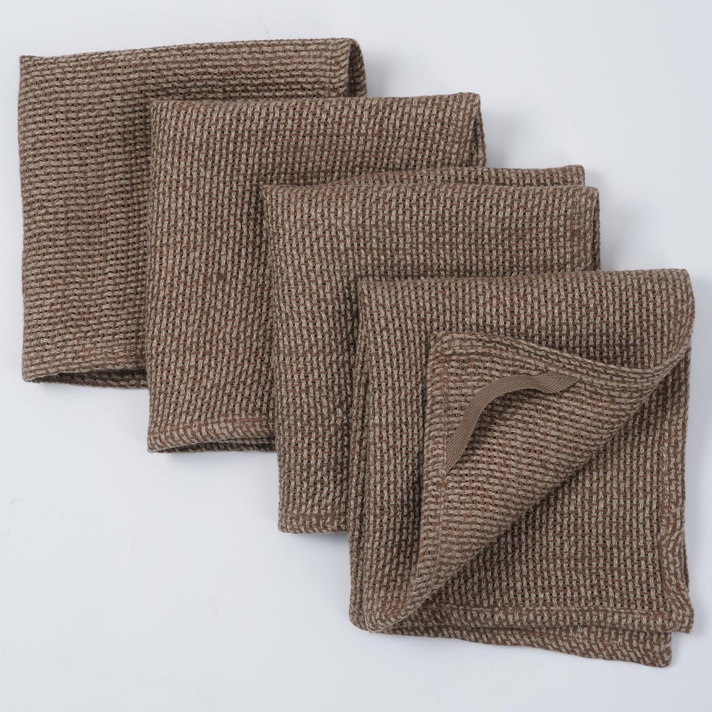 HSOFTIFY 100% Linen Face Cloth for Washing 4 Pack with Hanging Loop, Coffee