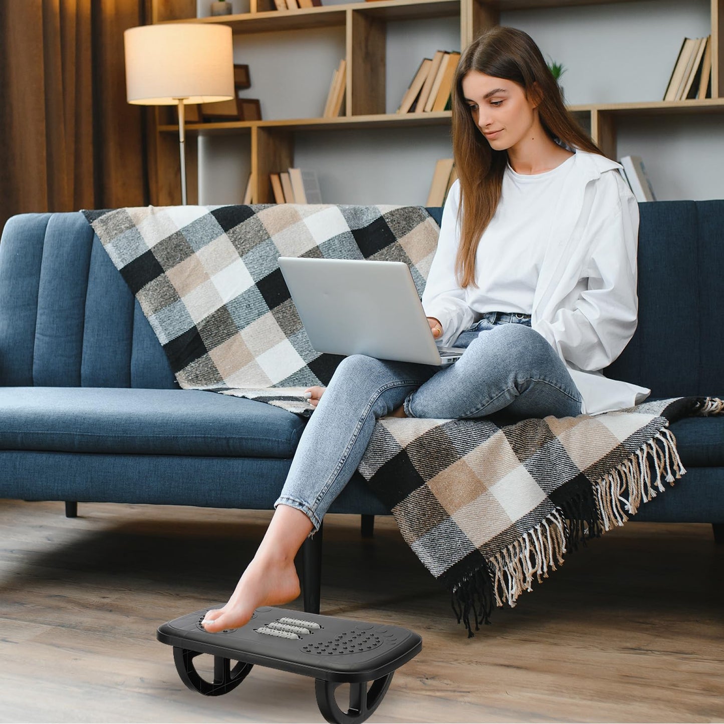 PATIKIL Foot Rest Swingable Stools Leg Rest Footrest with Roller Massager for Under Desk at Work Under Office Desk Chair Computer Gaming, Black/Gray