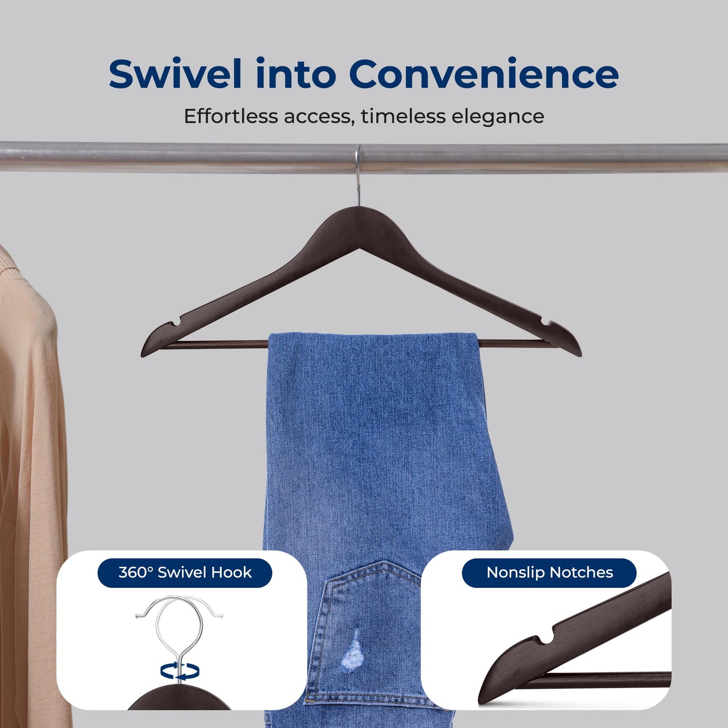 SereneLife Wood Hangers - Space Saving Heavy Duty Slim Suit Clothes Hanger Set with 360 Degree Swivel Metal Hook, Can Hold Up to 10 Lbs. for Coats