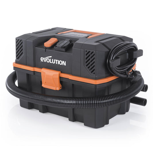 Evolution Power Tools R15VAC Vacuum Cleaner Wet and Dry Vac, Portable and Lightweight Ideal Dust Extractor for Saw Dust in Workshops, With Power