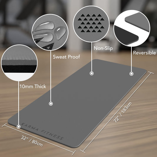 Large Exercise Mat Extra Wide & Extra Thick Yoga Mat (183cm x 80cm x 10mm), TPE Fitness Mat with Free Carry Straps, Perfect for HiiT Home Workouts &