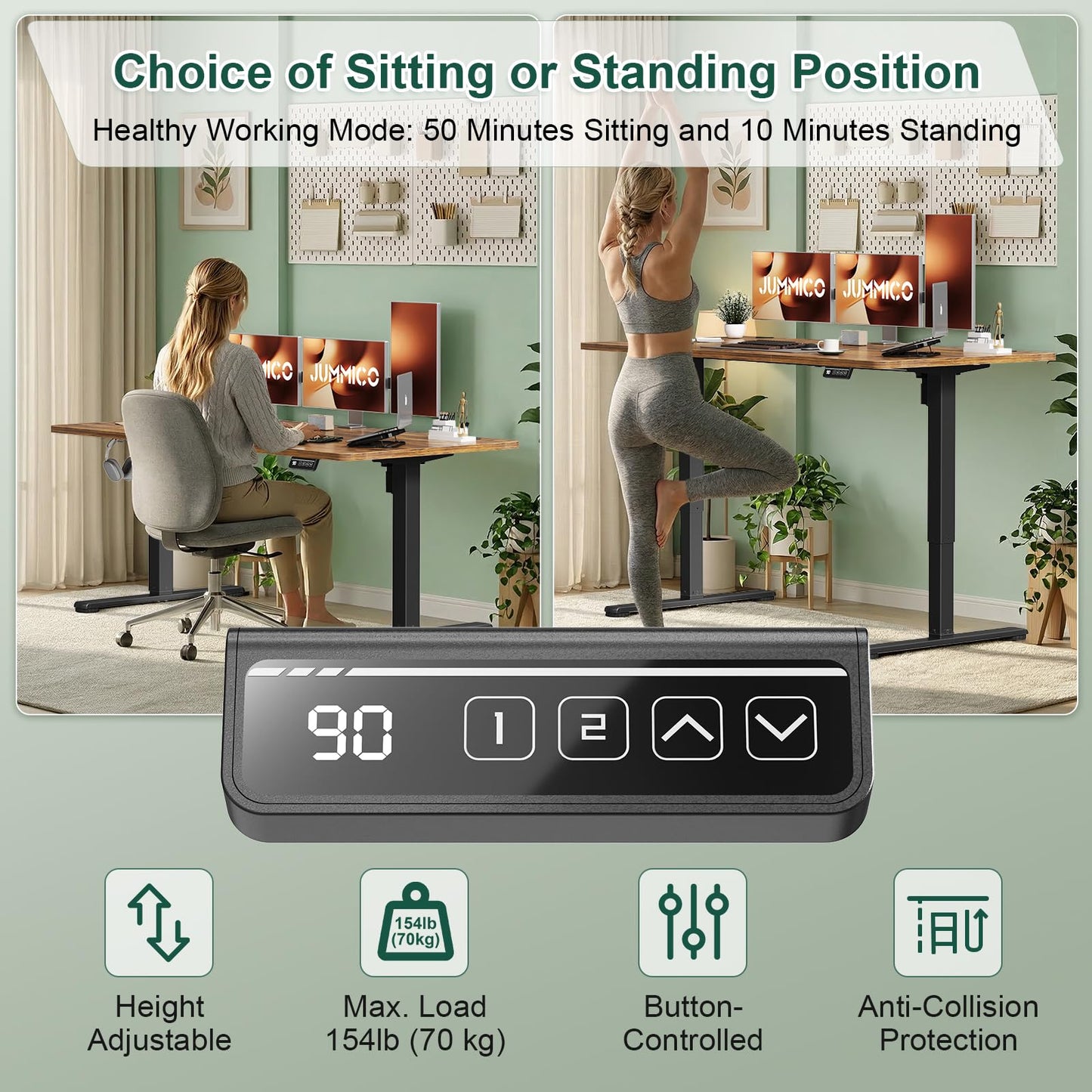 JUMMICO Electric Standing Desk 120 x 60 cm Home Office Height Adjustable Desk, Computer Lift Table with Smart Panel