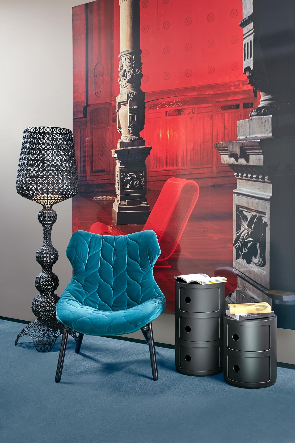 Kartell Componibili Recycled, 2 elements Cabinet, Mat black, Ø 32 x H 40 cm