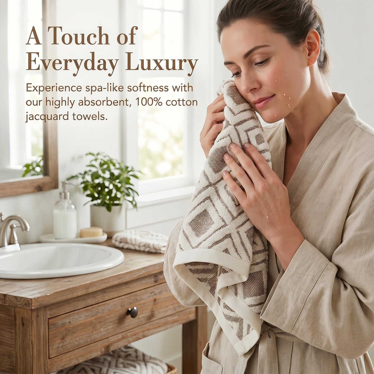 HMETOL Geometric Pattern Cotton Decorative Soft Absorbent Hand Towels