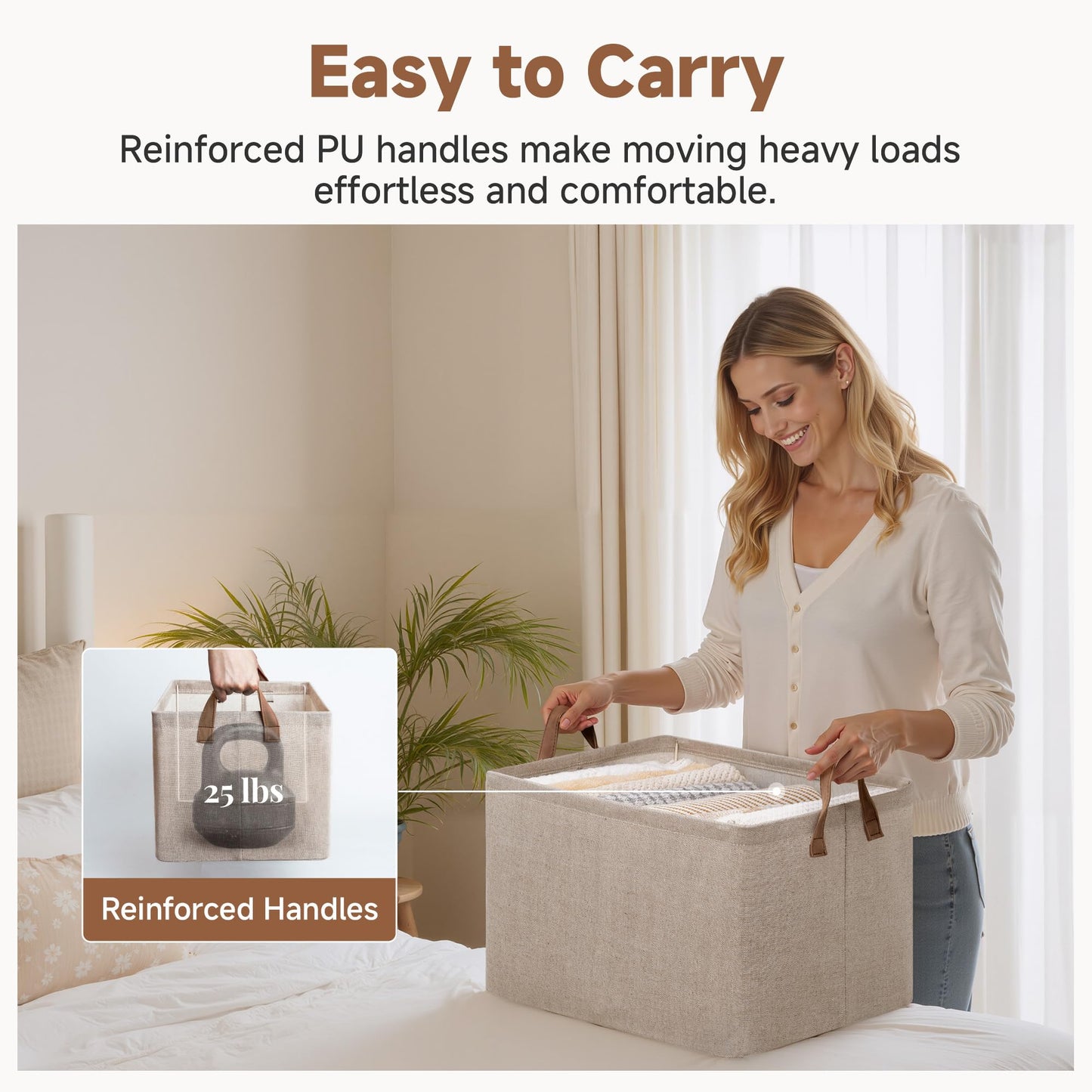 StorageWorks Storage Baskets for Shelves, Extra Large Fabric Storage Box with Handles, Wardrobe Organiser Boxes