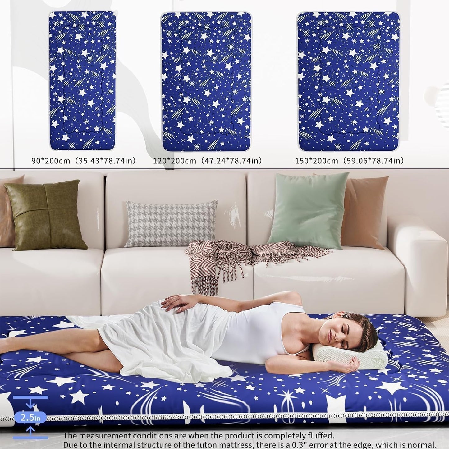 Kiseely Japanese Futon Mattress, Foldable Tatami Mat Portable Dormitory Sleeping Pad With Bag & Strap