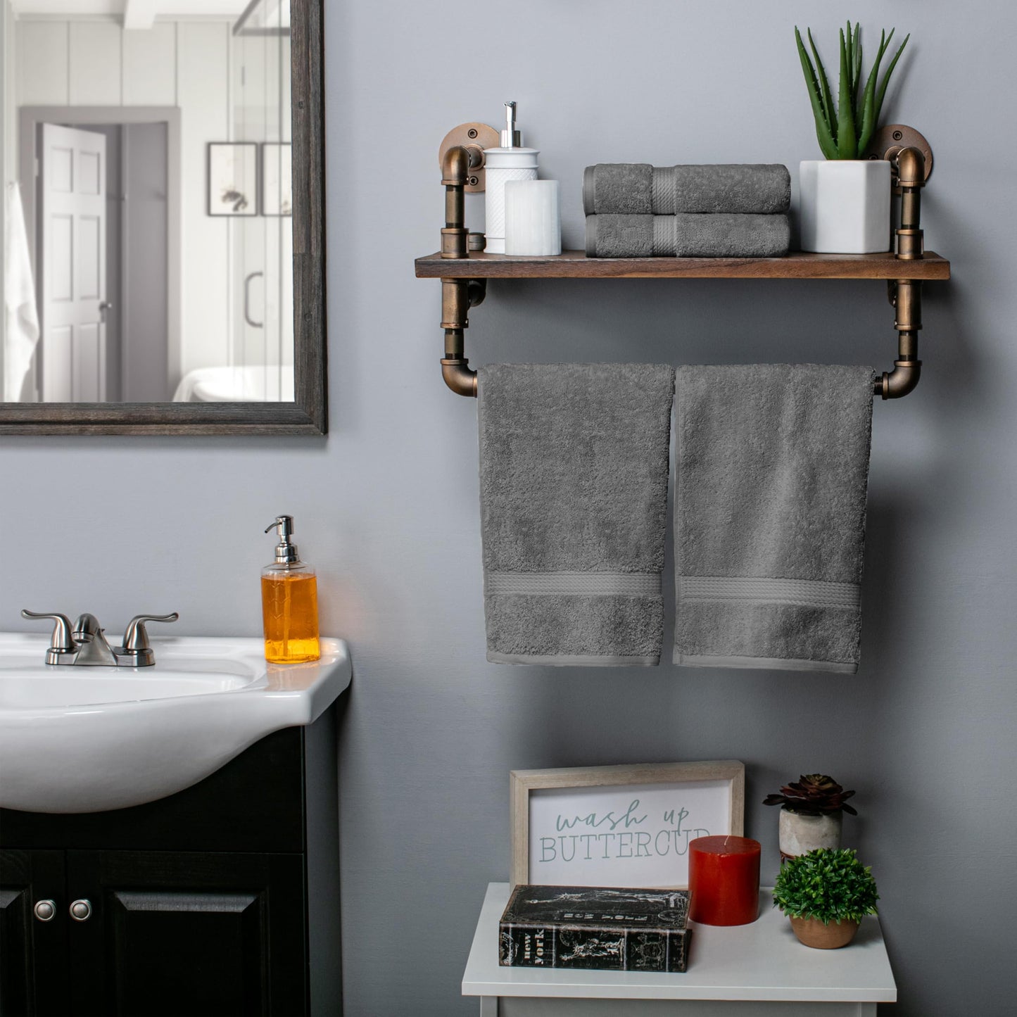 Superior 900 Gram 100% Premium Long-Staple Combed Cotton 4-Piece Hand Towel Set, Charcoal