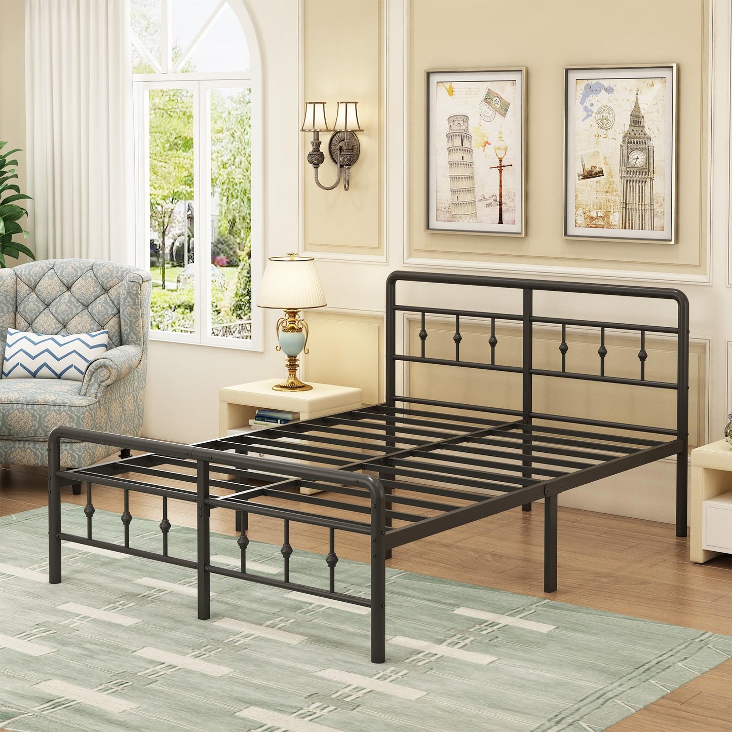 EMODA Small Double Bed Frame with Victorian Headboard and Footboard