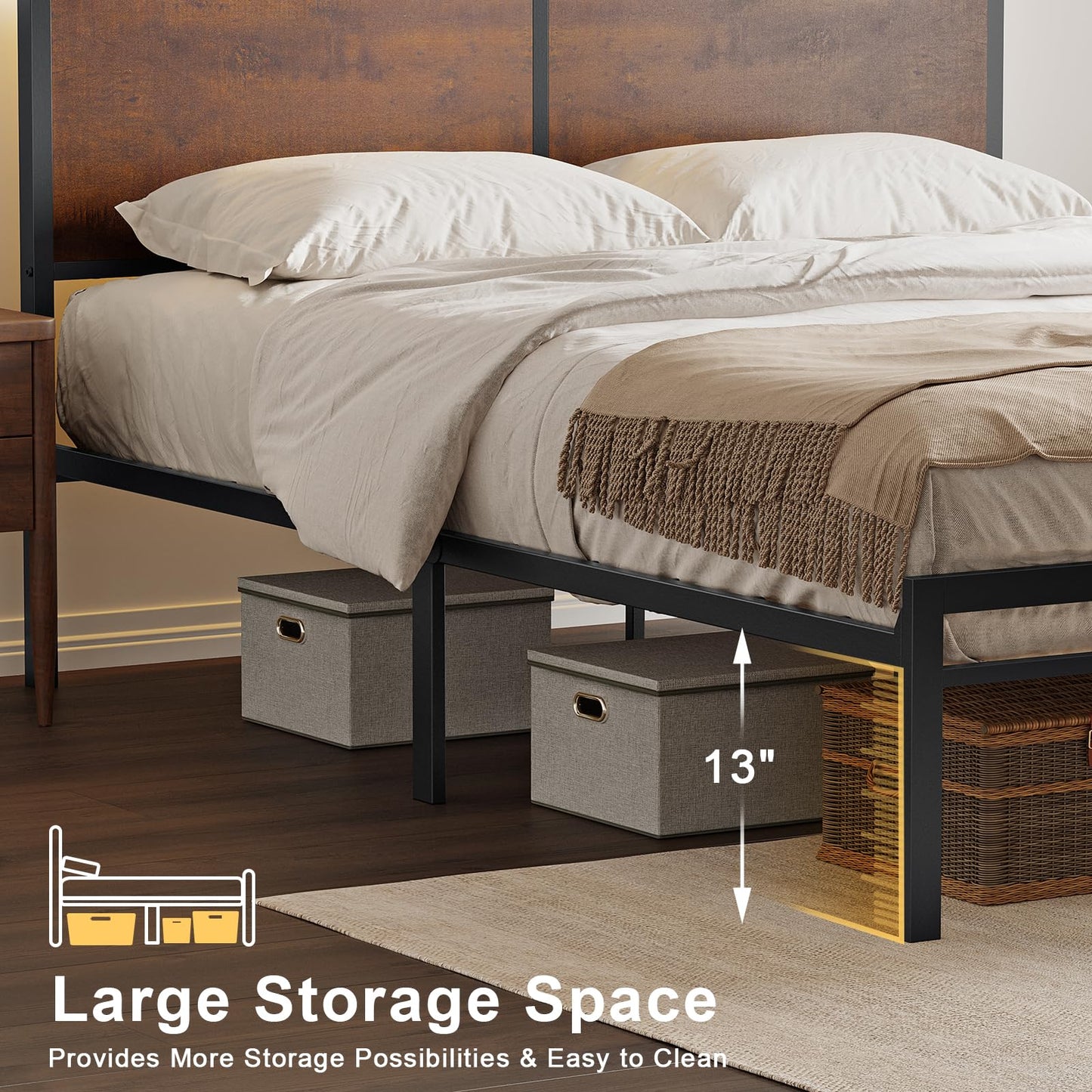 Mossora Double Bed Frame with LED Headboard & Charging Station 135 * 190cm