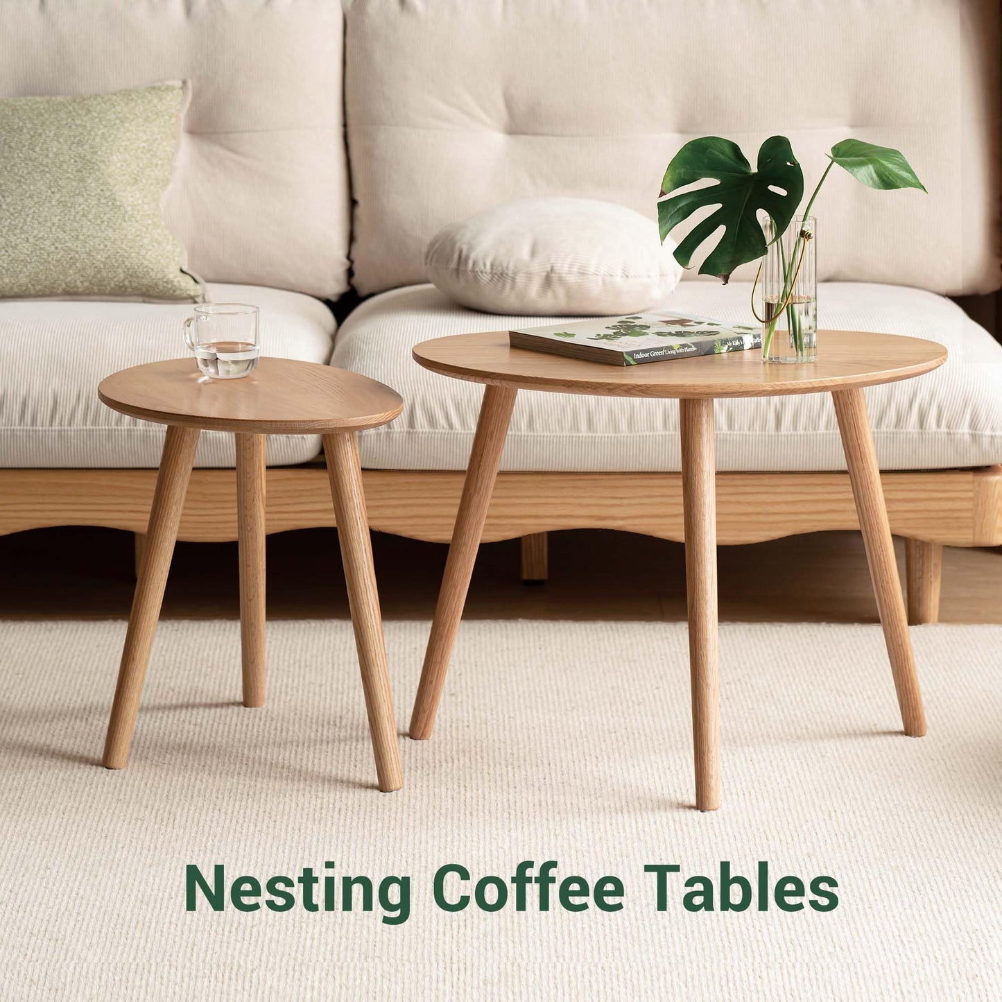 YESWOOD Solid Wood Coffee Table with Pebble Shape Oval Top, Modern Tea Table for Living Room, Bedroom,Balcony,Home Office