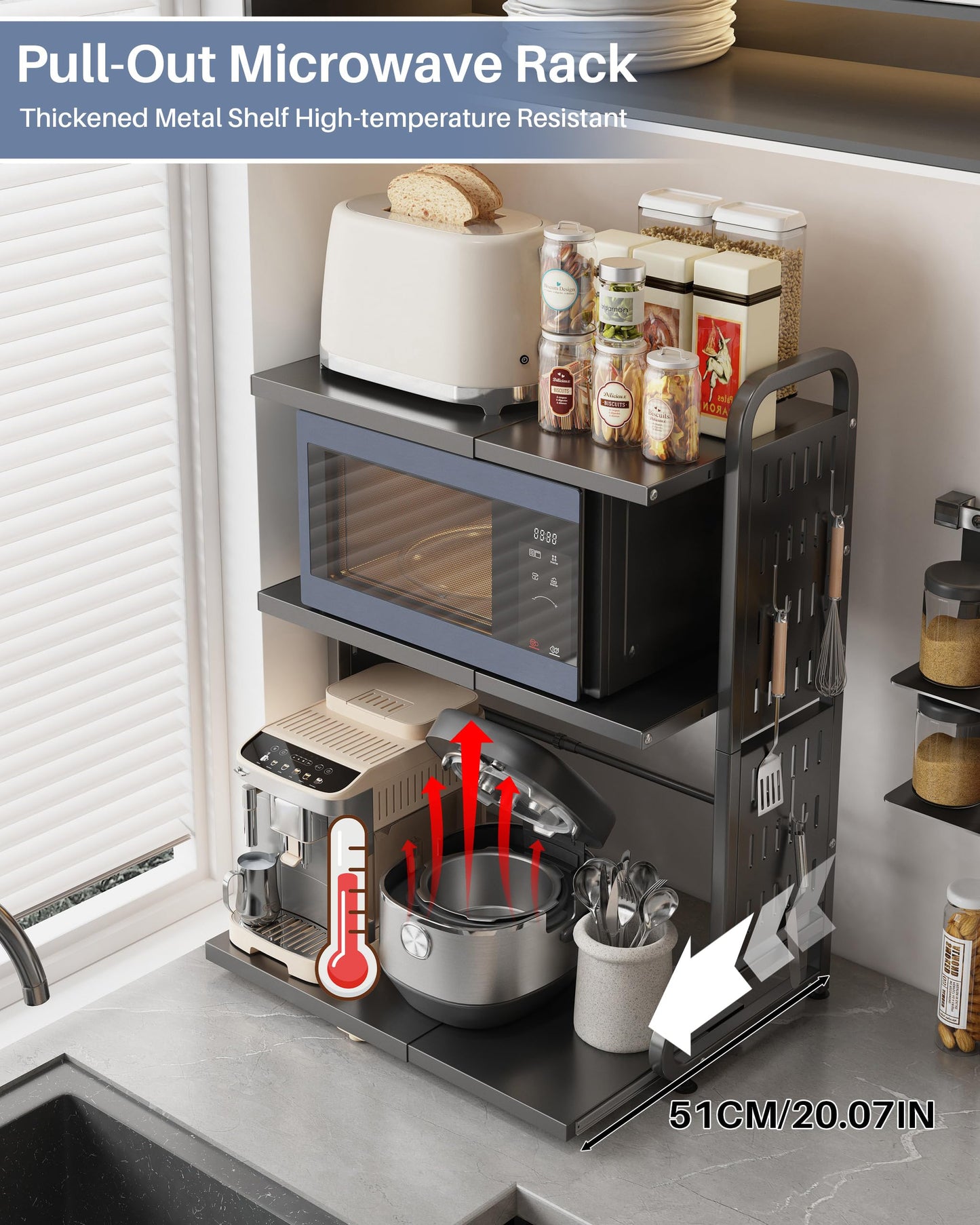 Ornestia 3-Tier Expandable Metal Microwave Shelf for Kitchen,Black