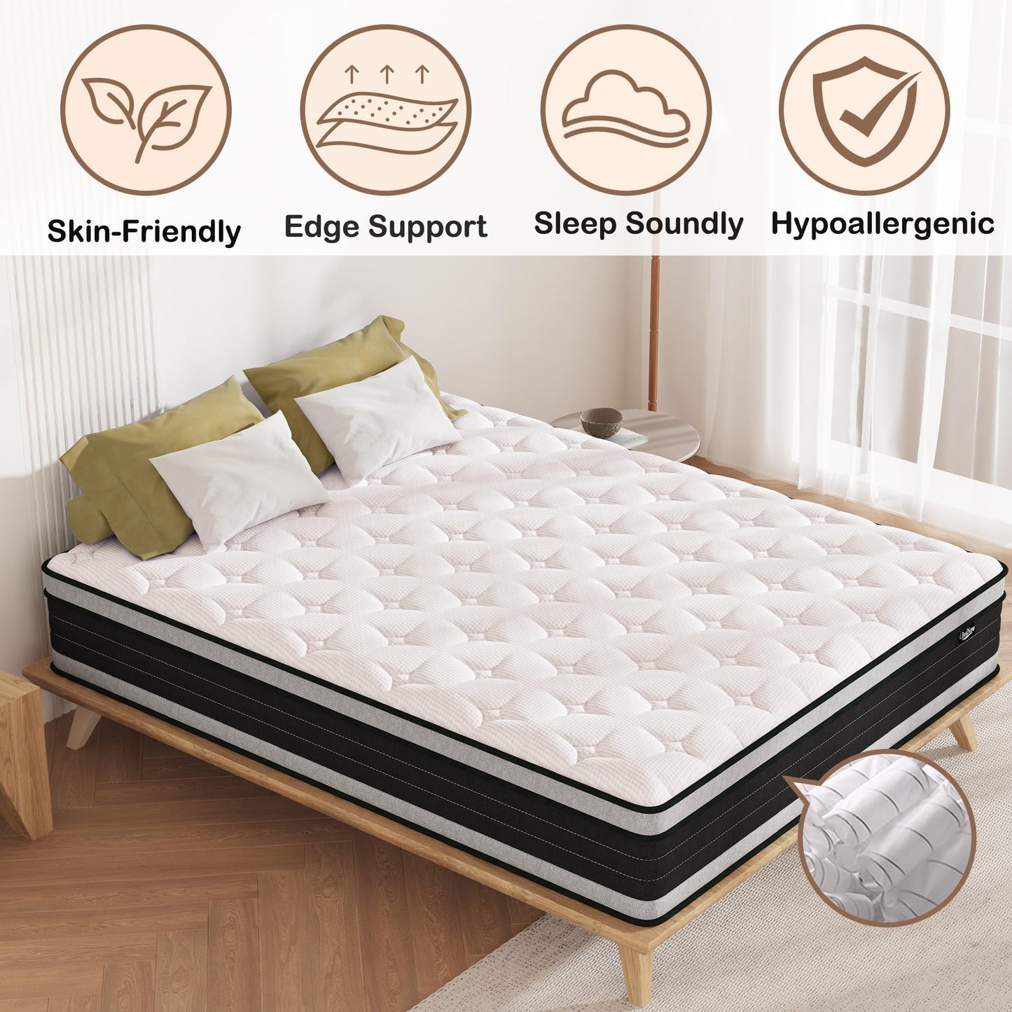 Bednew Small Single Mattress Hybrid Mattress Medium Firm 75x190x30cm