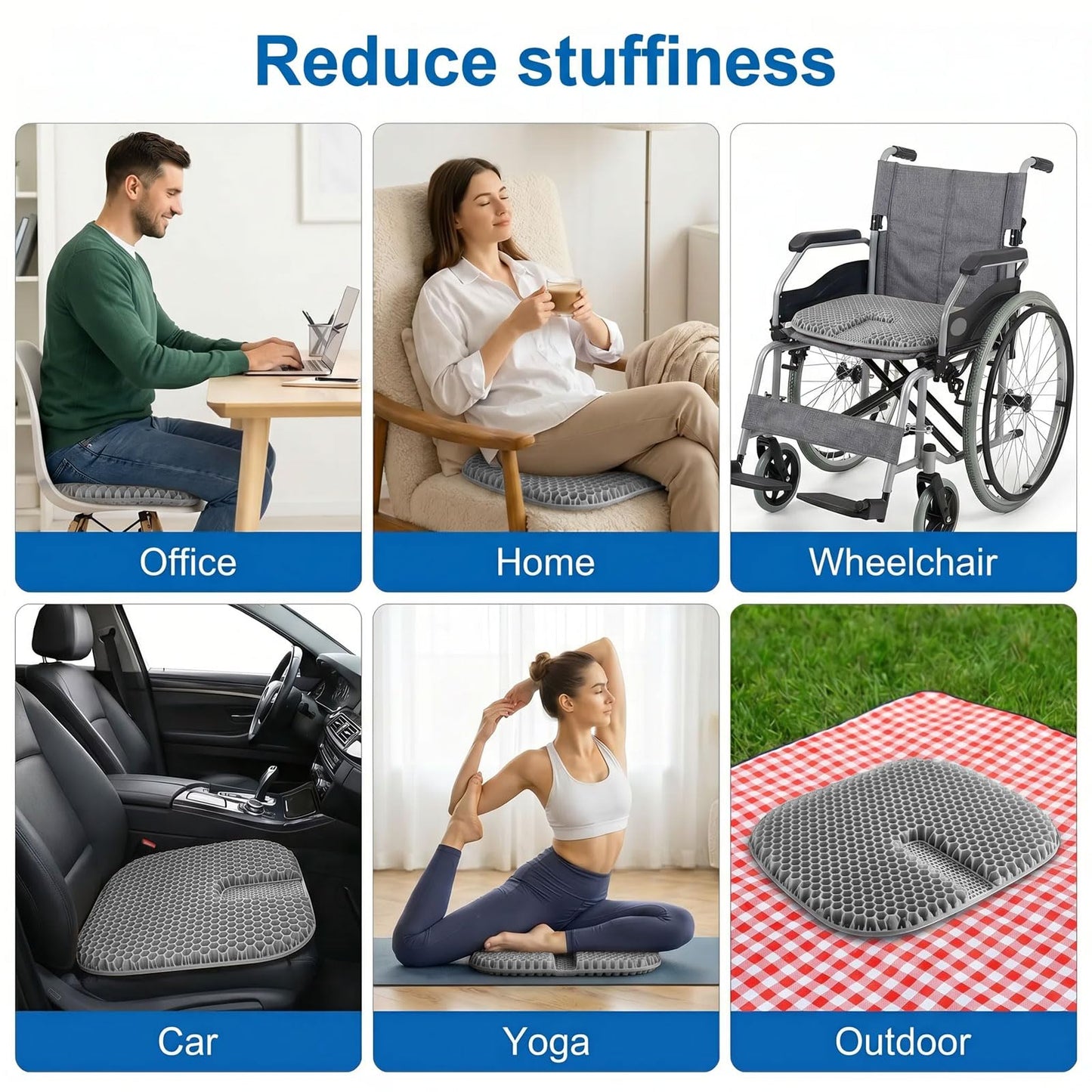 Gel Seat Cushion - Soft Sitter Honeycomb Cushion with Non-Slip Cover Large Gel Cushion with Relieving Back Coccyx Pain Pressure Cool Seat Pads for