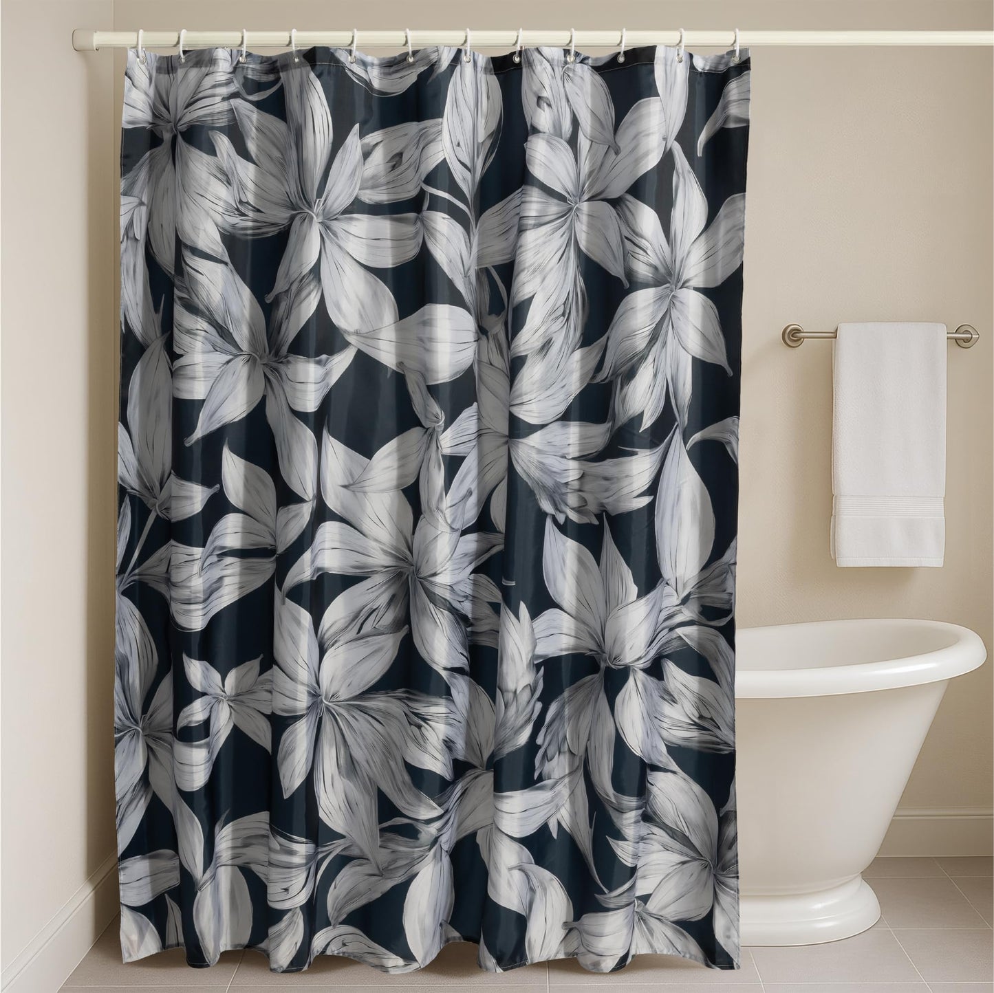 JEMIDI Shower Curtain, Dark Grey - Waterproof & Machine Washable Bathroom Curtains For Shower and Bathtub - Stylish Pattern with Stainless Steel