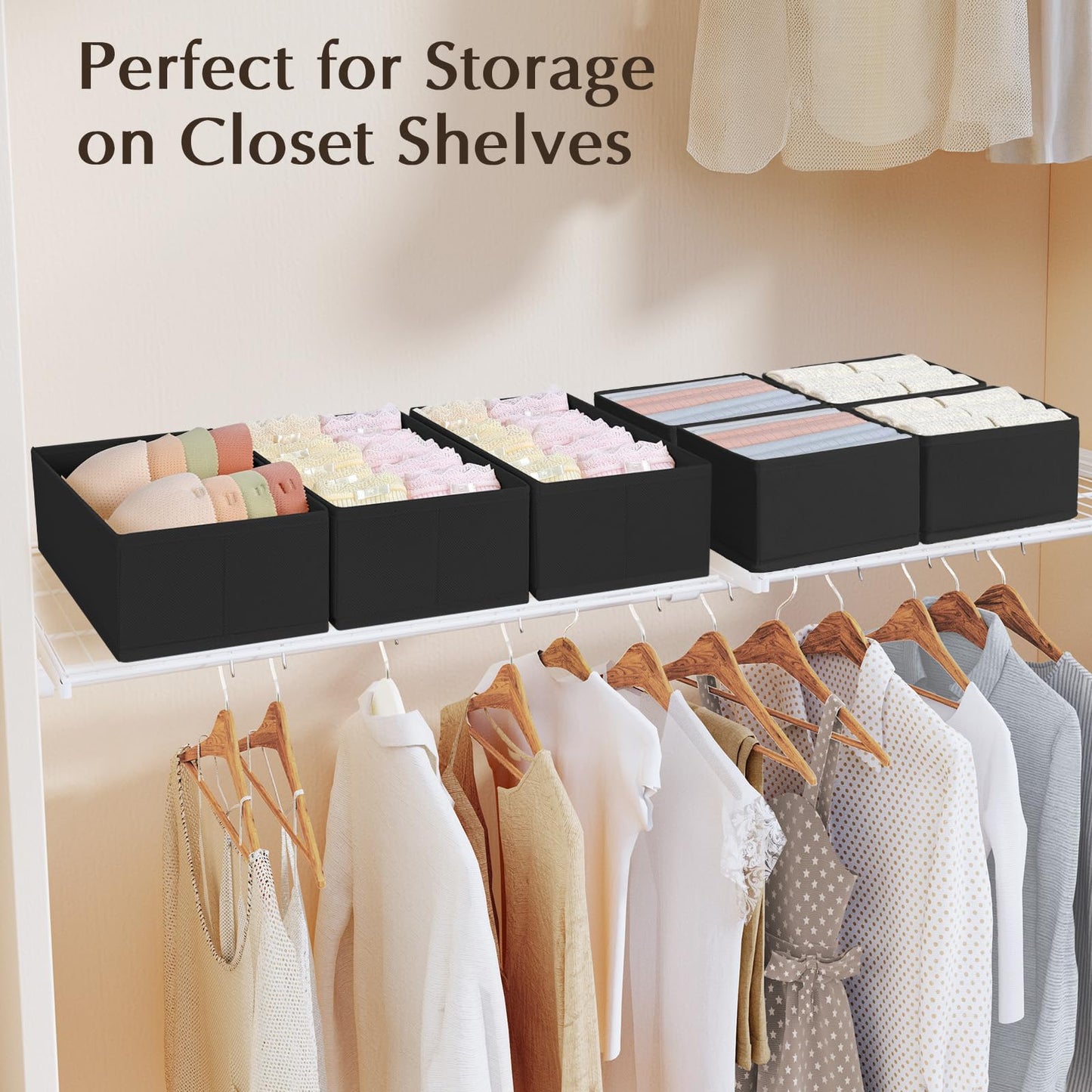 DIMJ 12 Pack Wardrobe Storage Organiser - Underwear Drawer Organiser, Black