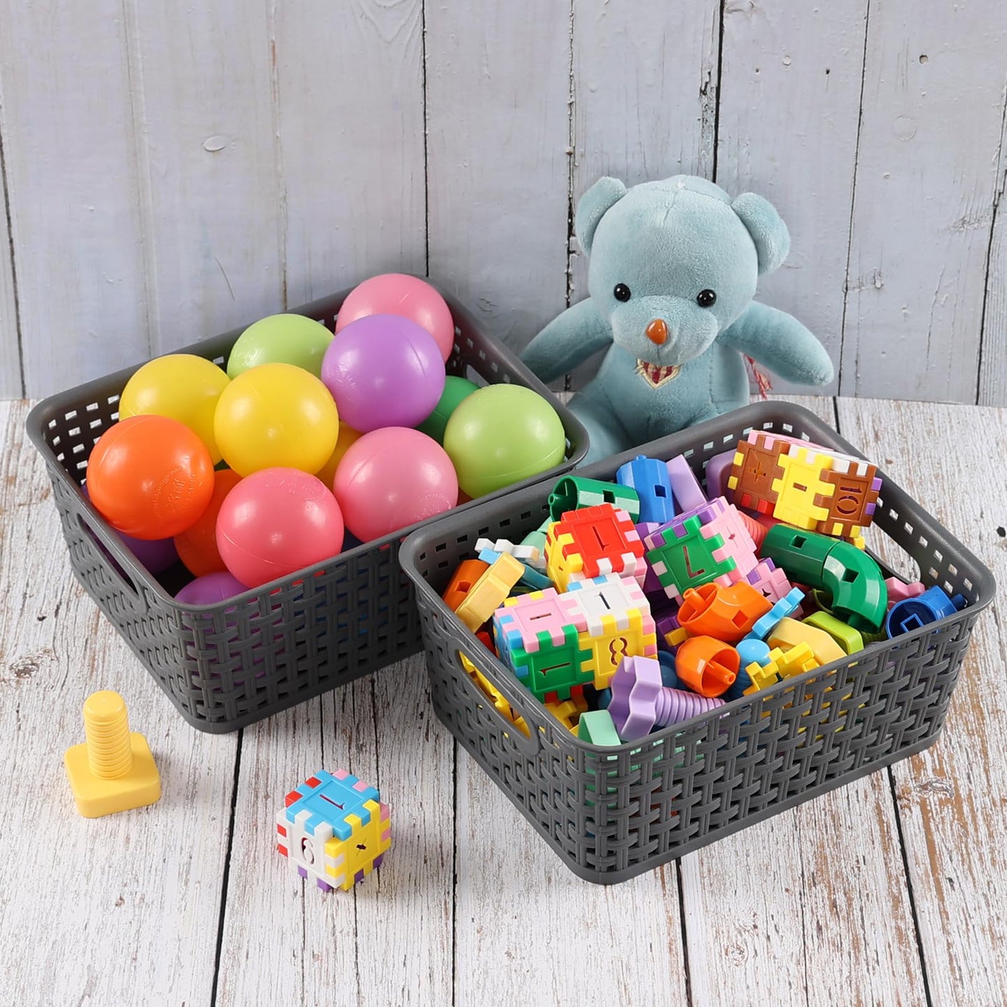 Farmoon 6 Packs Plastic Weave Storage Baskets, Small Handy Baskets, Grey