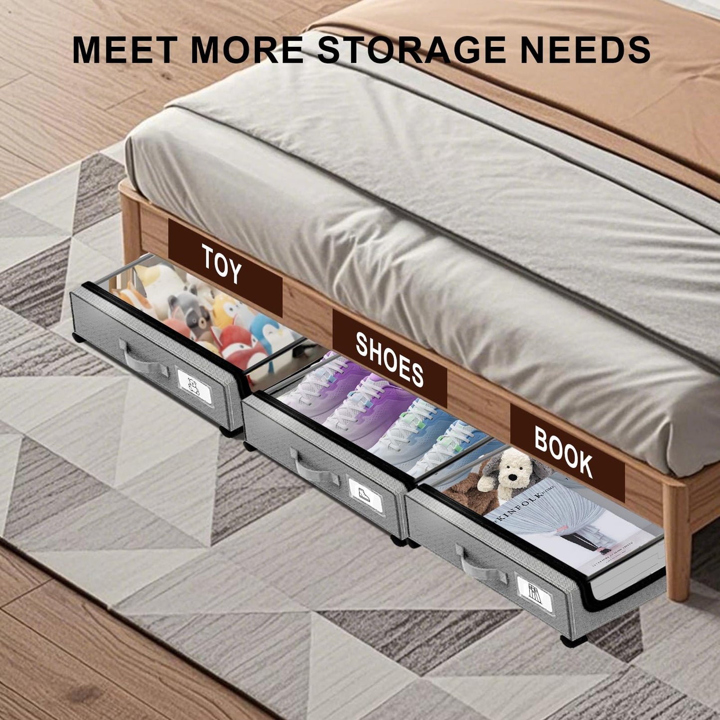 Utoimain 2-Pack Under Bed Storage Box with Lid and Wheels, Under the Bed Storage Containers with Clear Lids & Label