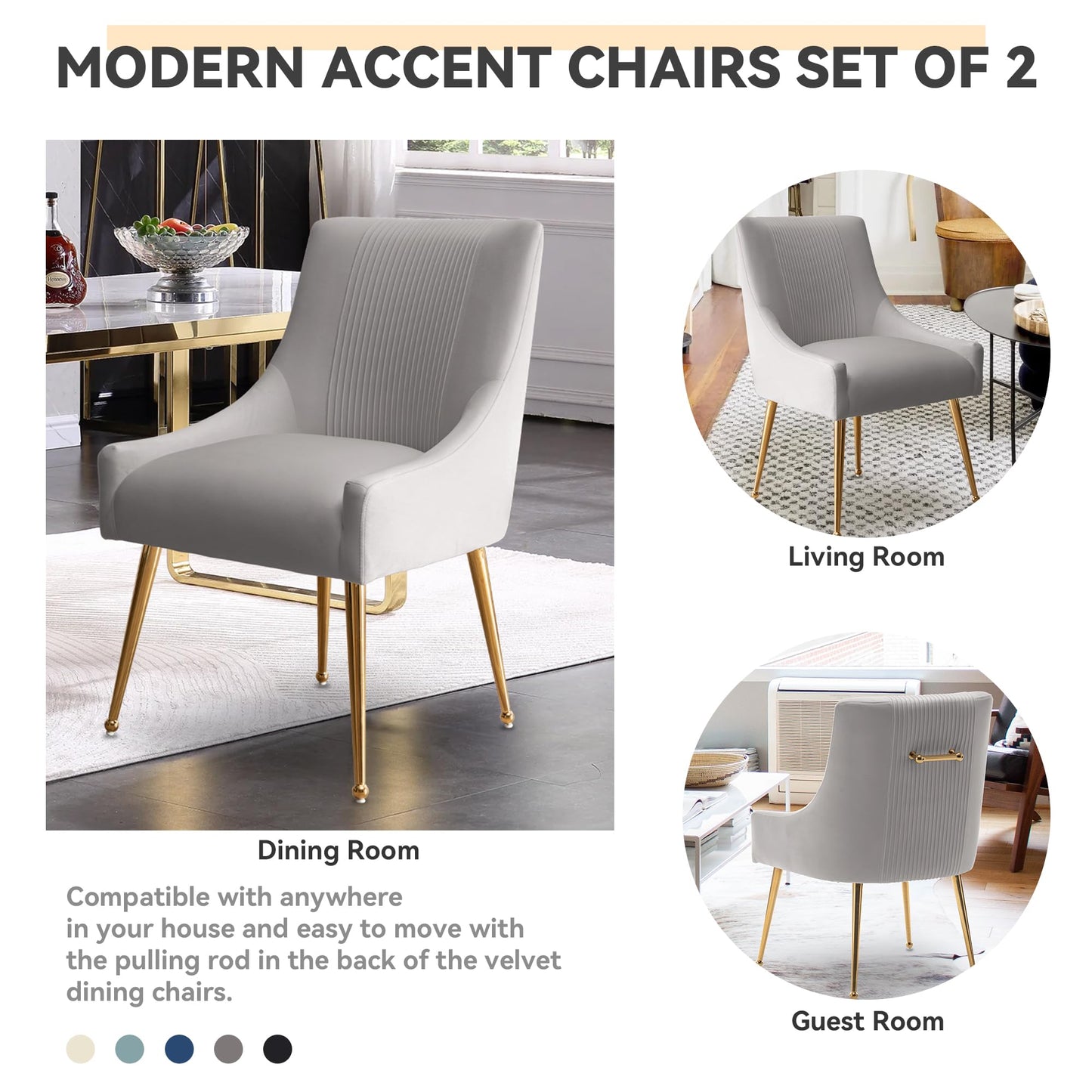 SEYNAR Modern Dining Chairs, Velvet Upholstered Dining Room Chairs with Gold Legs,Tufted Accent Chair Set of 2 for Reception Room Living Room Study